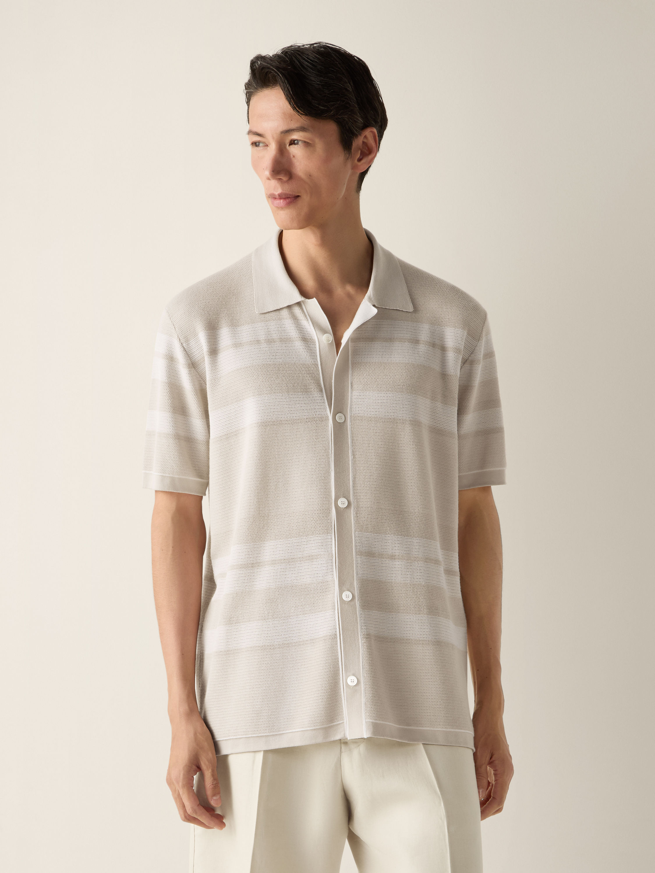 Ivory and White Cotton and Silk Shirt Product detail photo #3