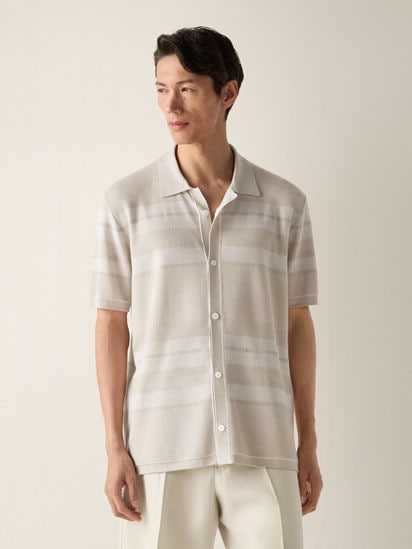 アイボリー&ホワイトコットン&シルクシャツ SS26 37109649 | Zegna JP