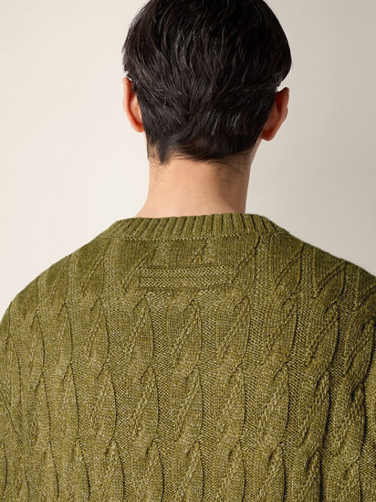Olive Green Mélange Linen Cashmere and Silk Crewneck SS26 37585857