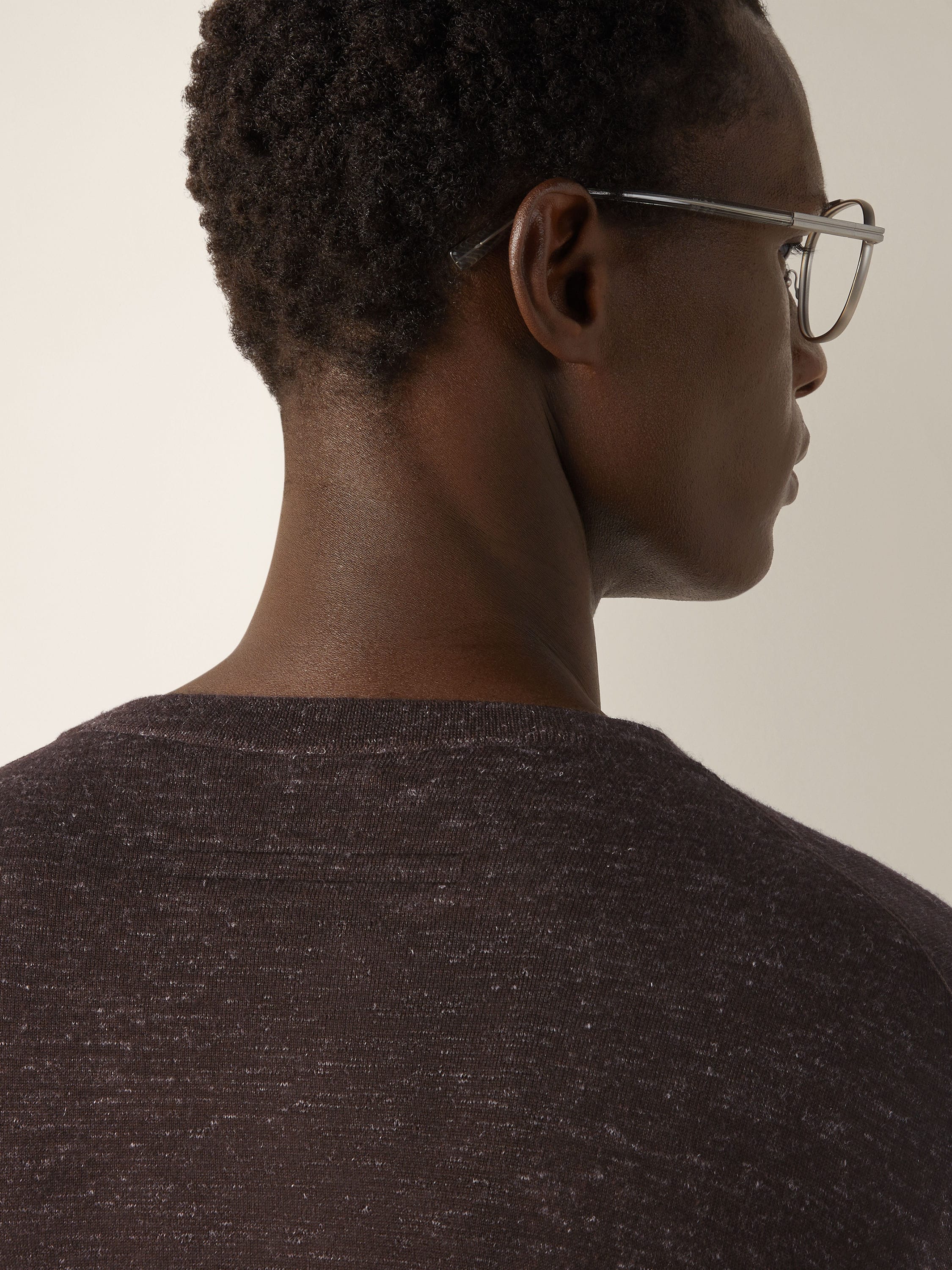 Girocollo in Seta Cashmere e Lino Marrone Scuro Mélange Foto #1 di dettaglio del prodotto