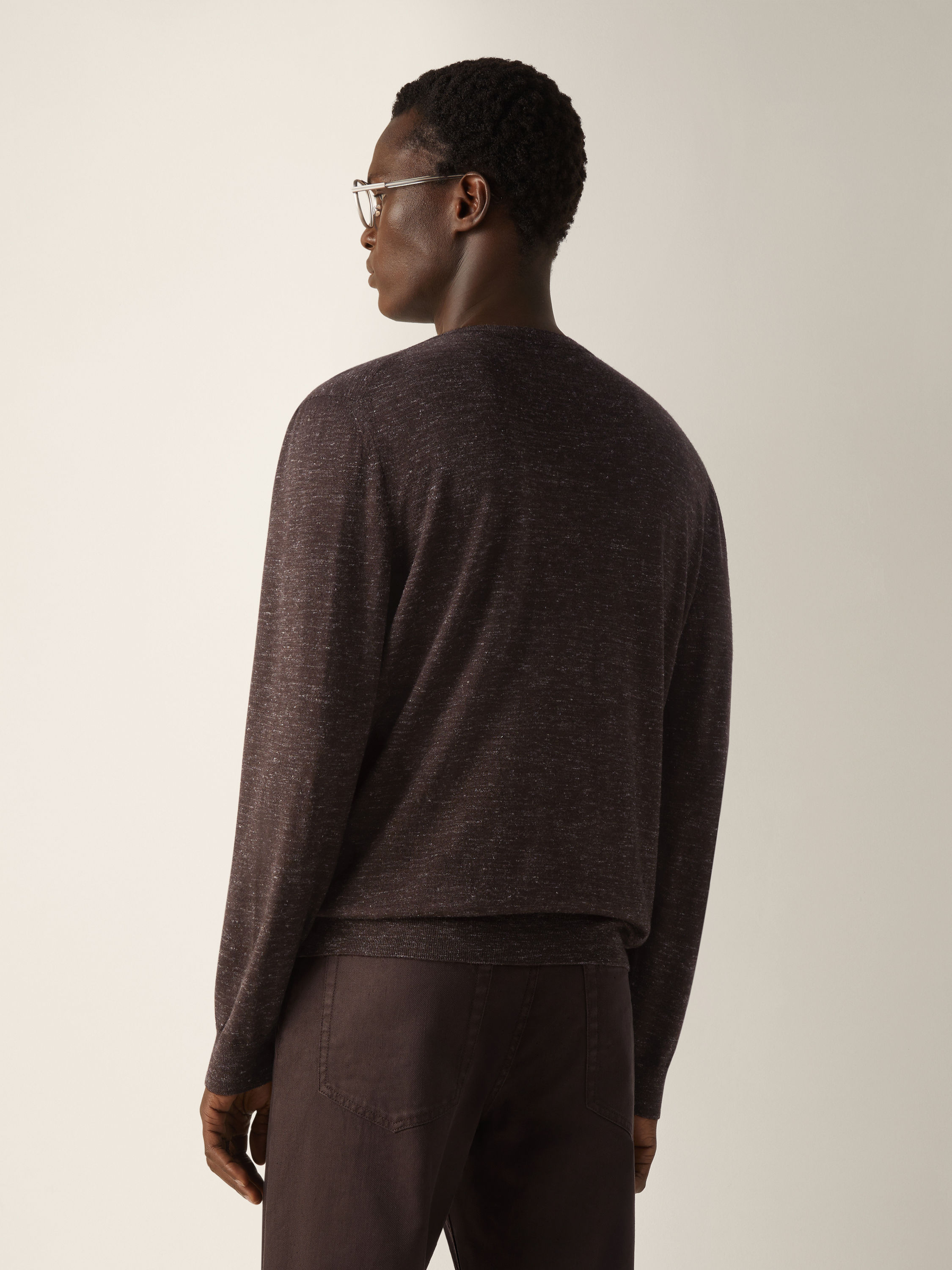 Girocollo in Seta Cashmere e Lino Marrone Scuro Mélange Foto #4 di dettaglio del prodotto