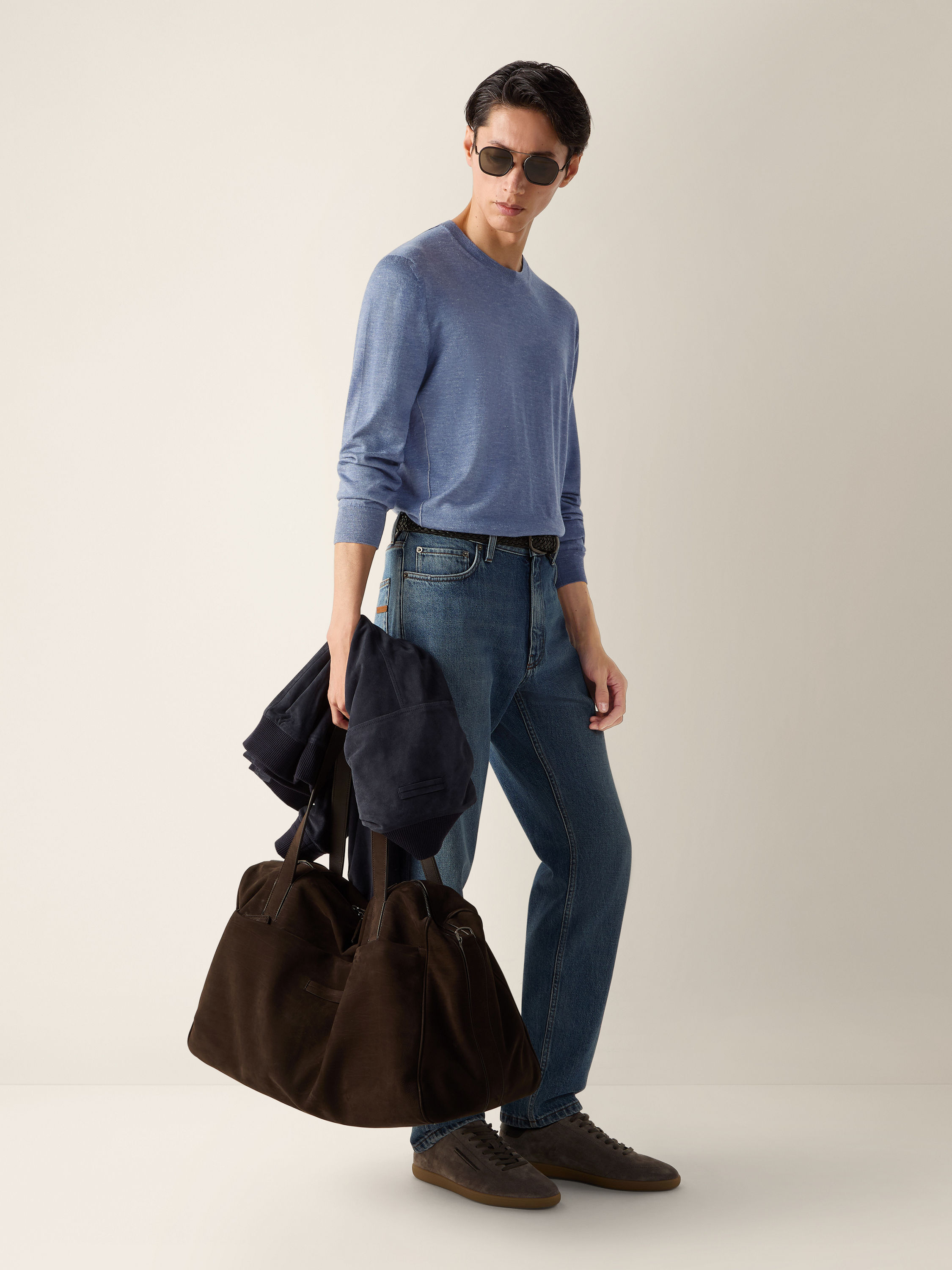 Lilac Mélange Silk Cashmere and Linen Crewneck Product detail photo #2