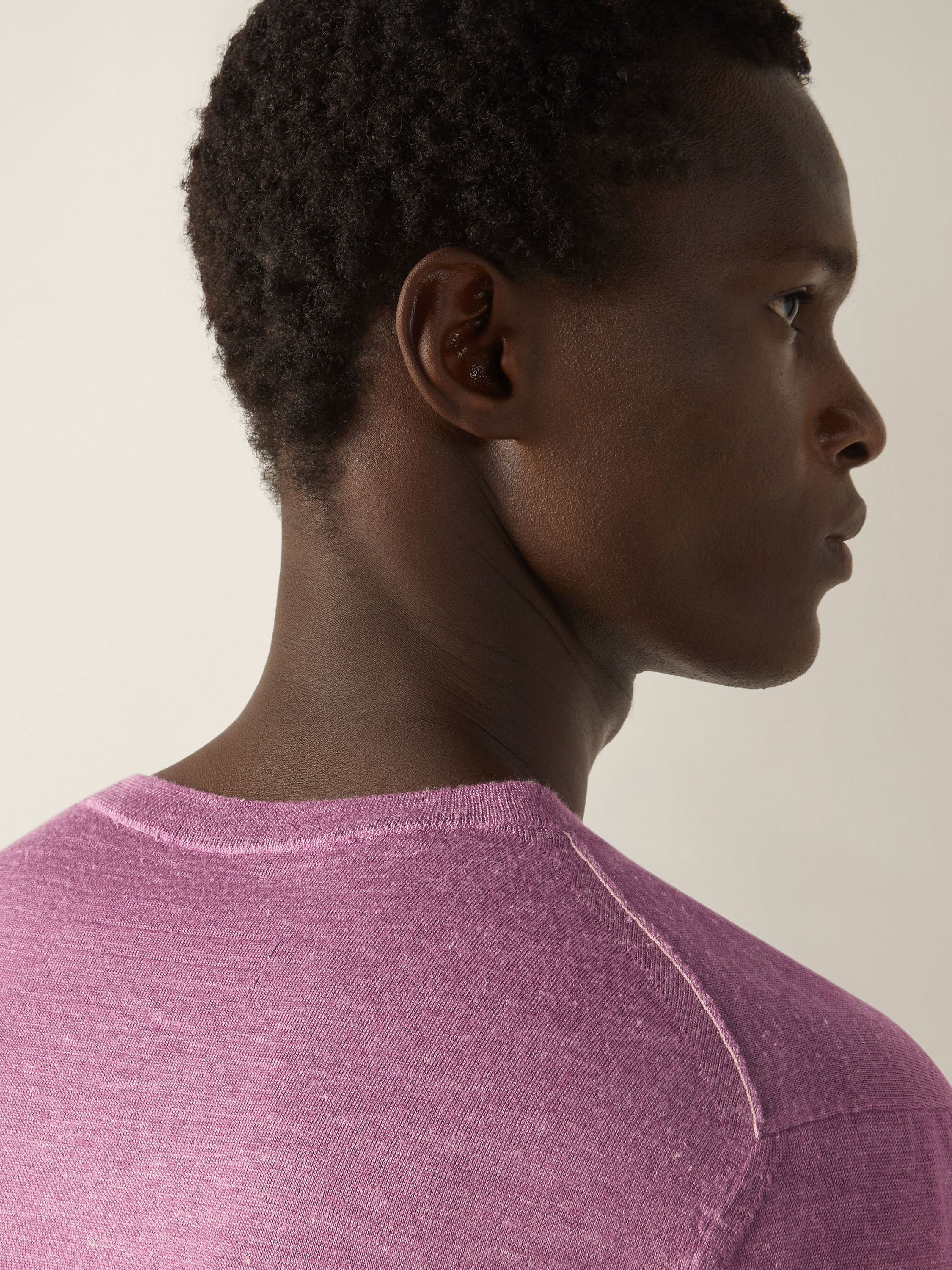 Pink Mélange Silk Cashmere and Linen Crewneck Product detail photo #1