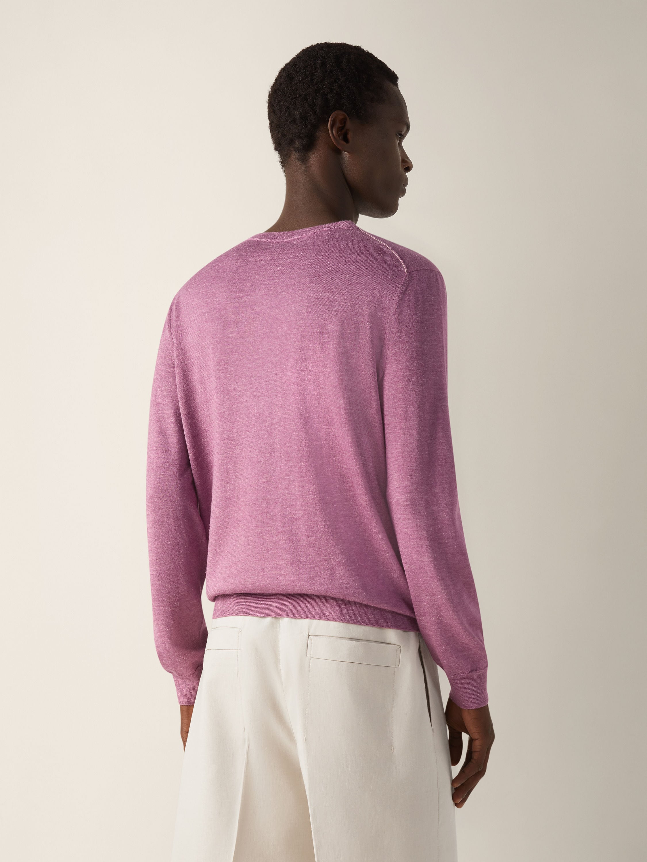 Pink Mélange Silk Cashmere and Linen Crewneck Product detail photo #4
