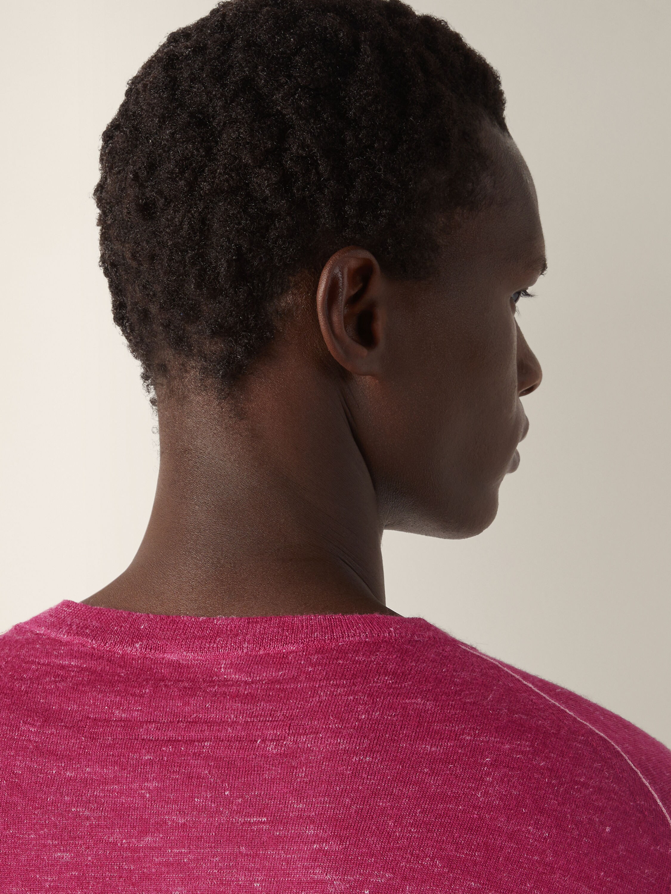 Girocollo in Seta Cashmere e Lino Rosa Scuro Mélange Foto #1 di dettaglio del prodotto