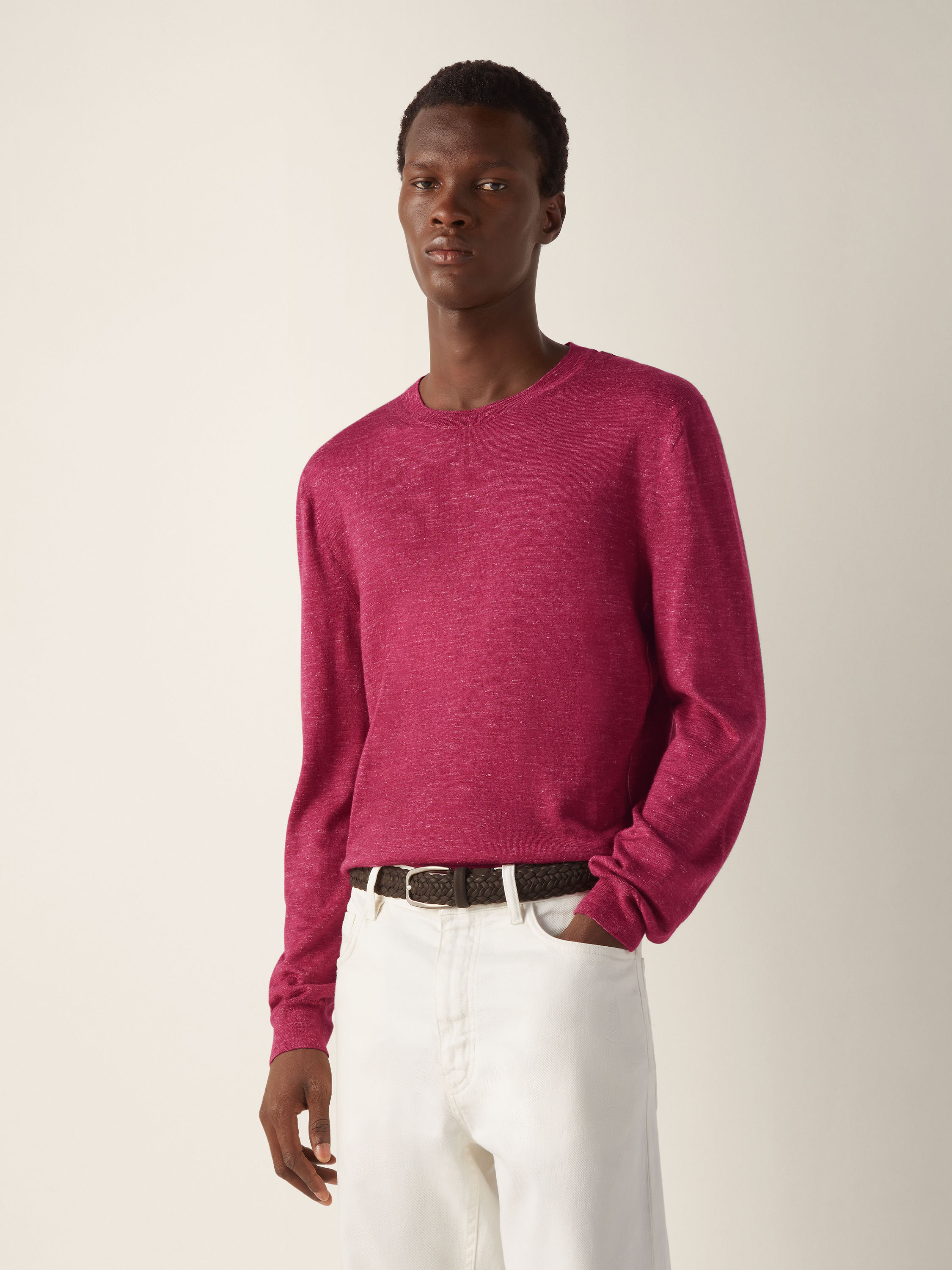 Girocollo in Seta Cashmere e Lino Rosa Scuro Mélange Foto #2 di dettaglio del prodotto