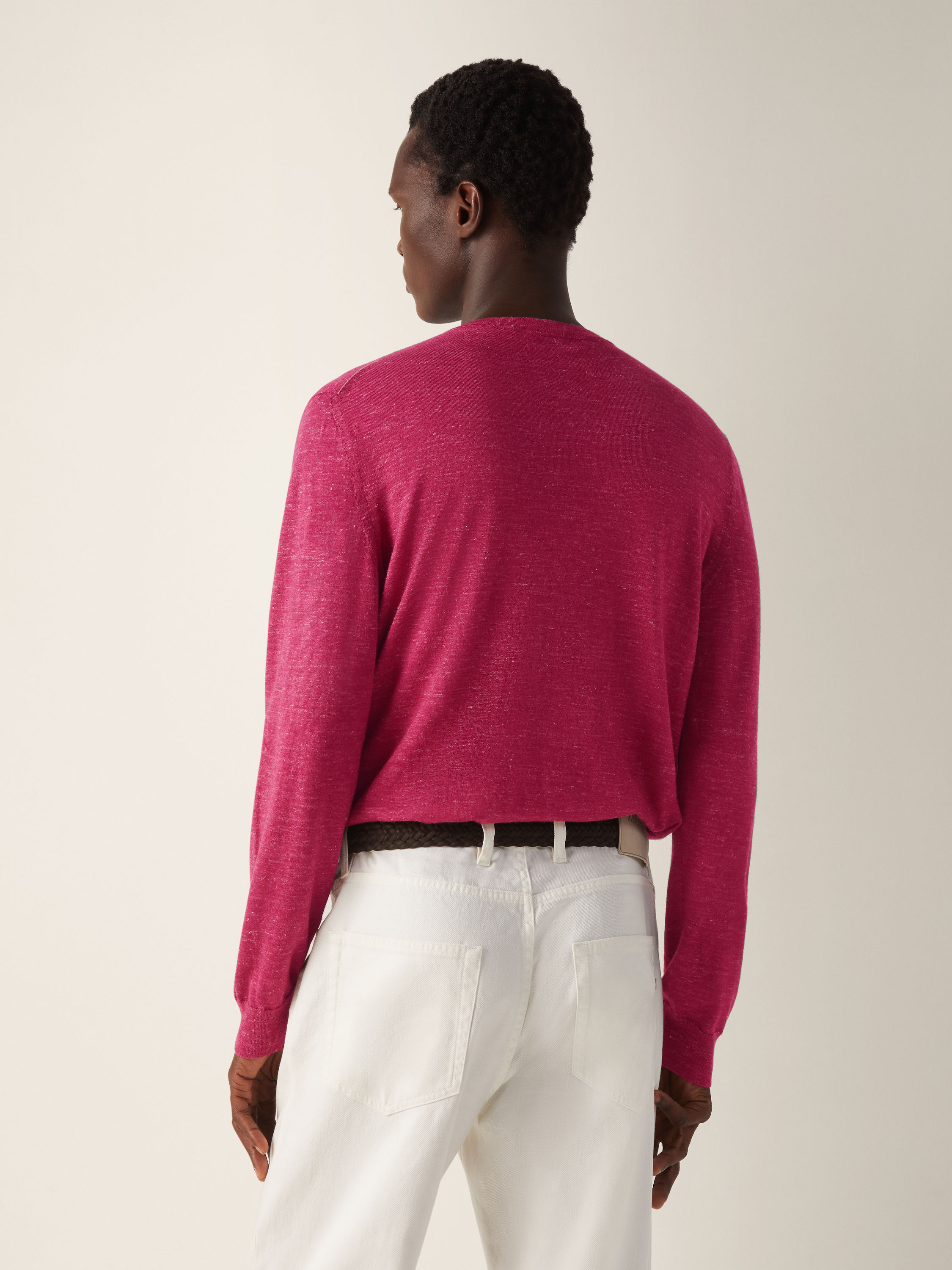 Girocollo in Seta Cashmere e Lino Rosa Scuro Mélange Foto #4 di dettaglio del prodotto