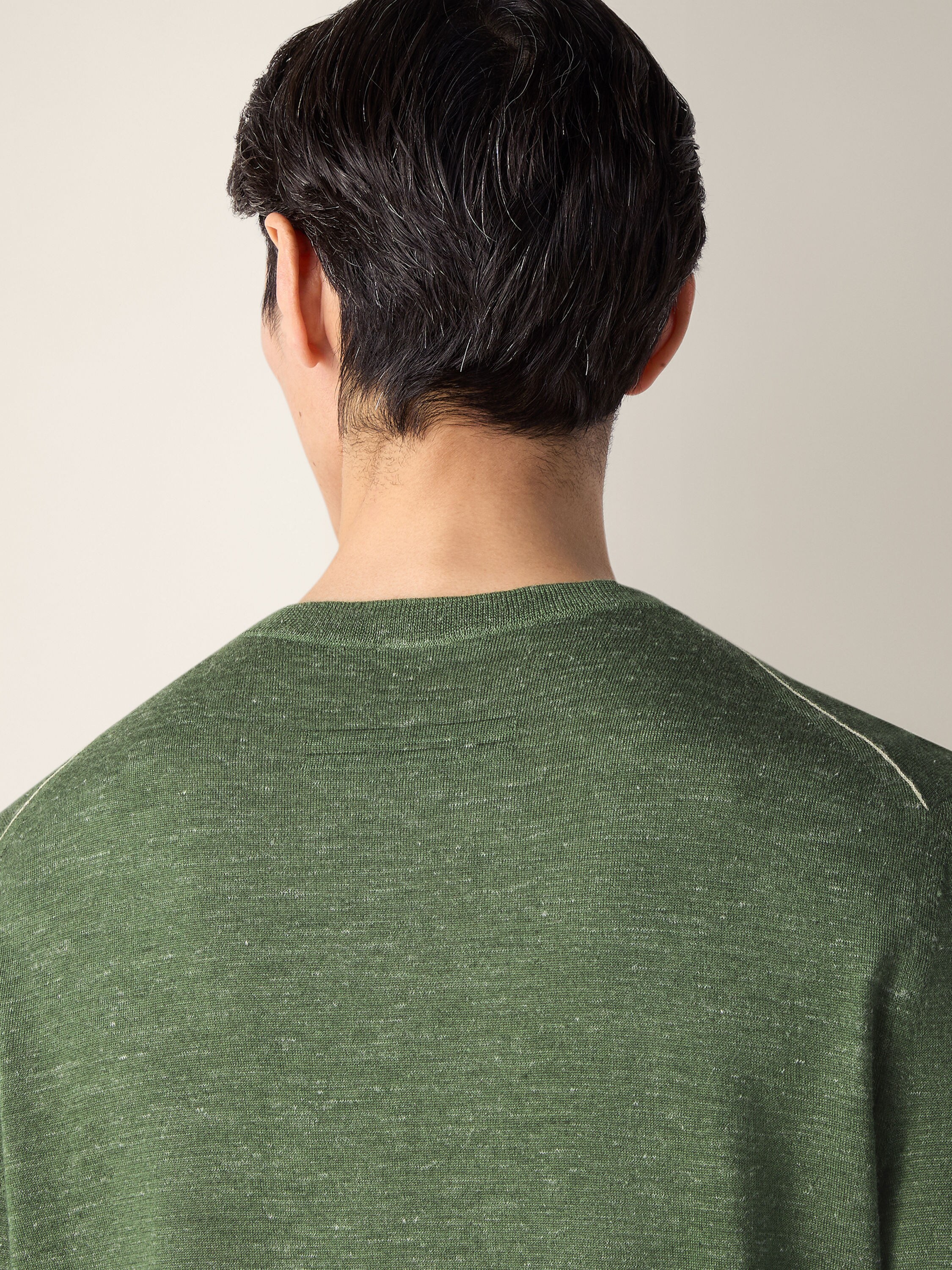Pine Green Mélange Silk Cashmere and Linen Crewneck Product detail photo #1