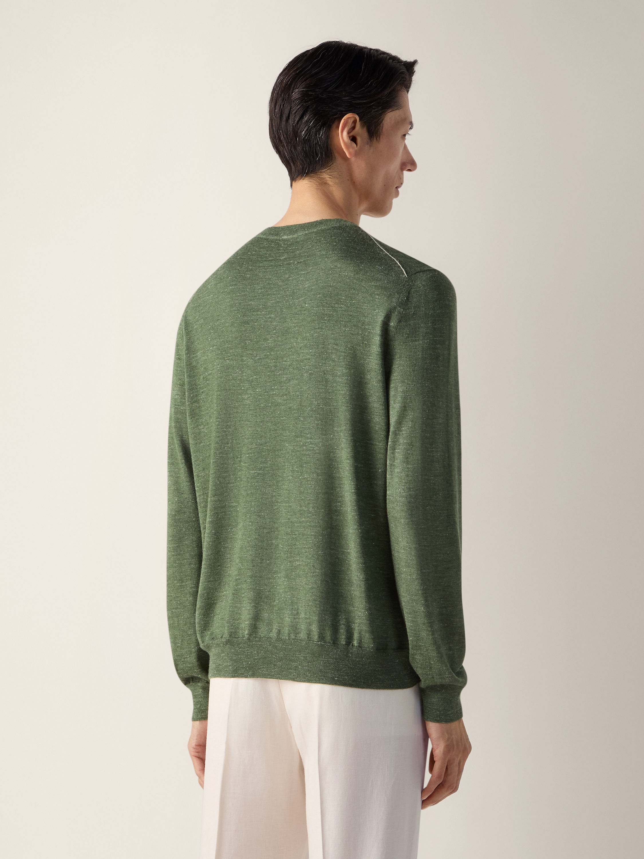 Pine Green Mélange Silk Cashmere and Linen Crewneck Product detail photo #5