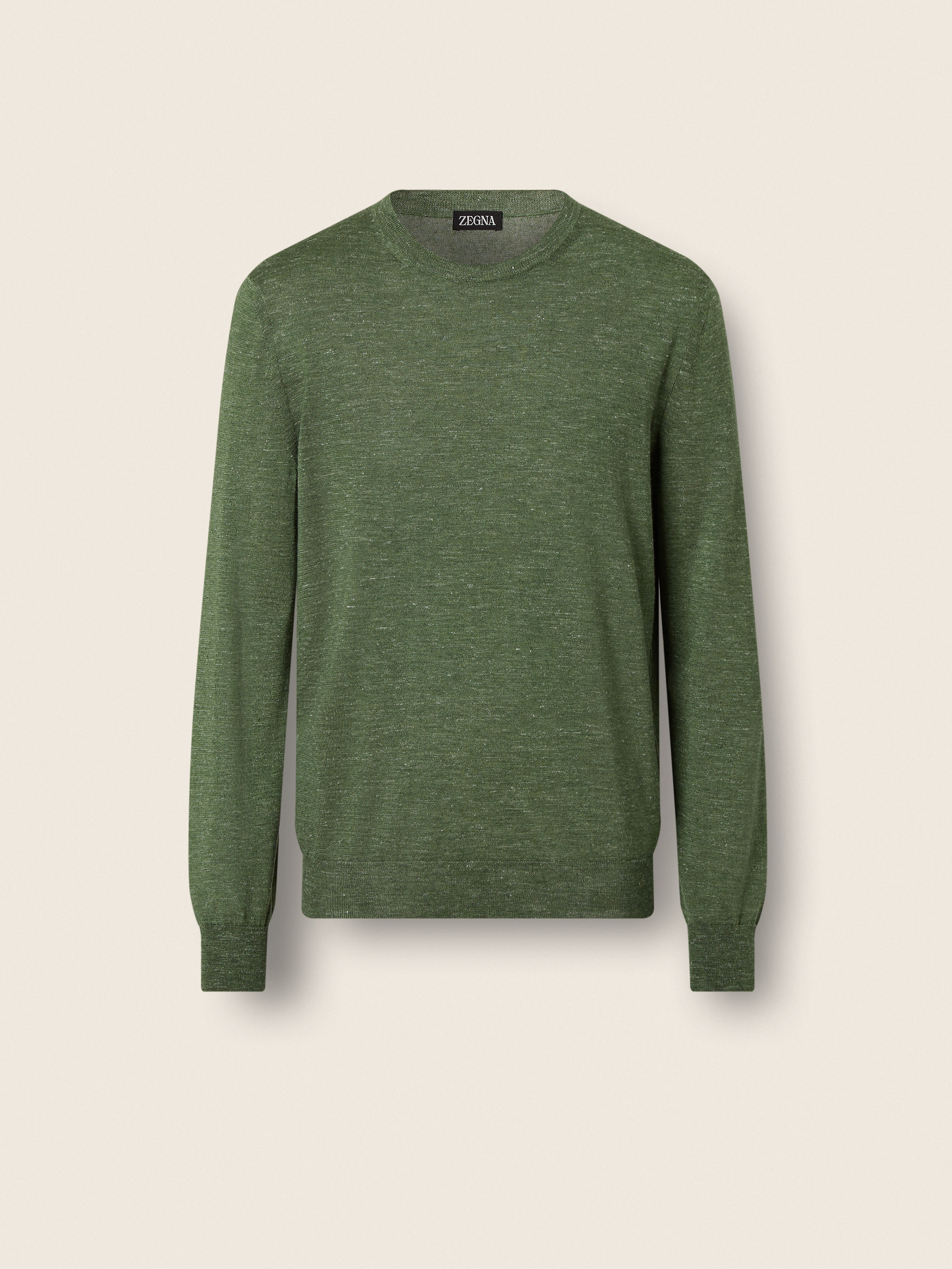 Pine Green Mélange Silk Cashmere and Linen Crewneck Main product photo
