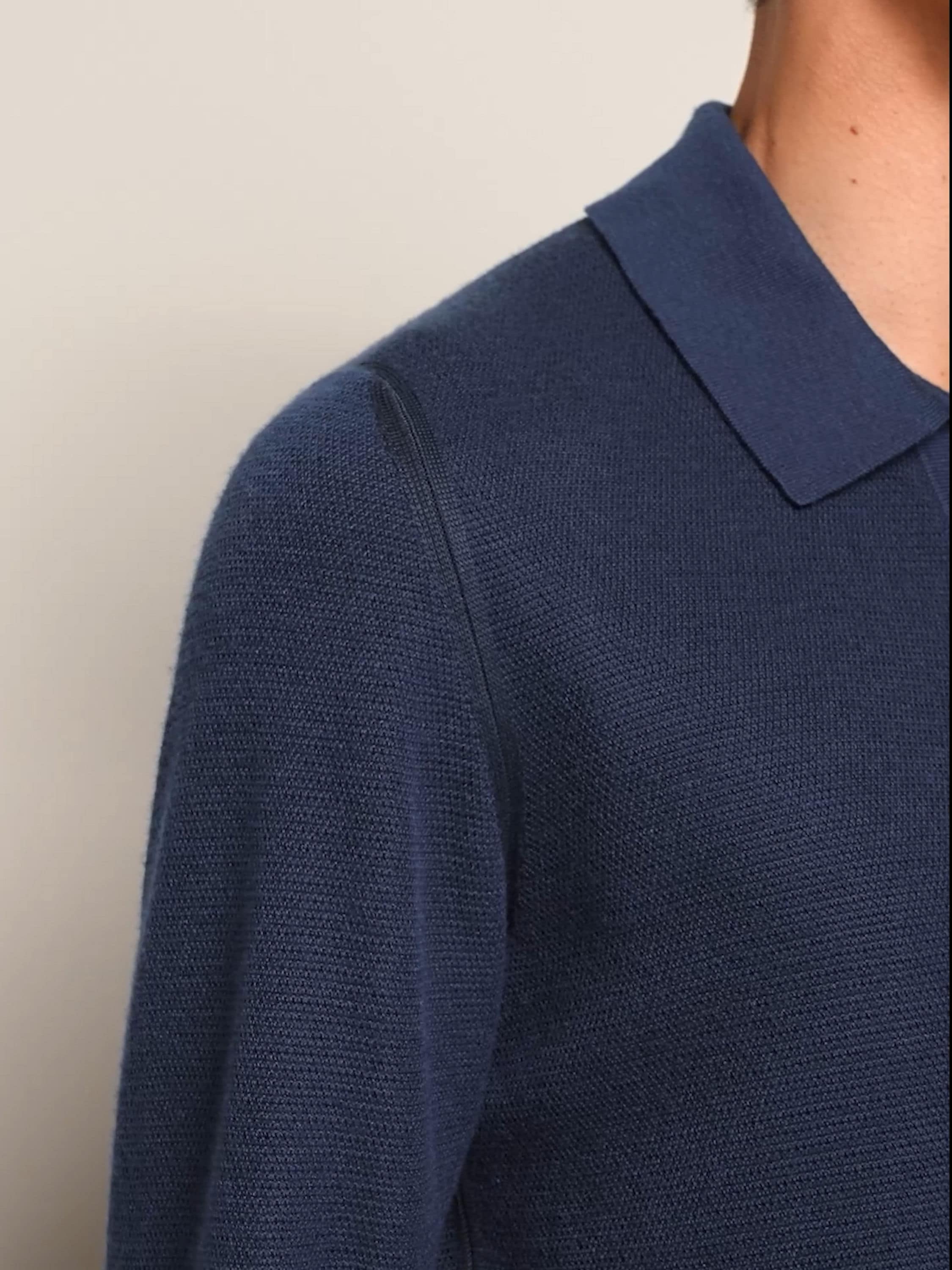 Dark Indigo Blue Mélange Cashmere and Silk Polo Shirt