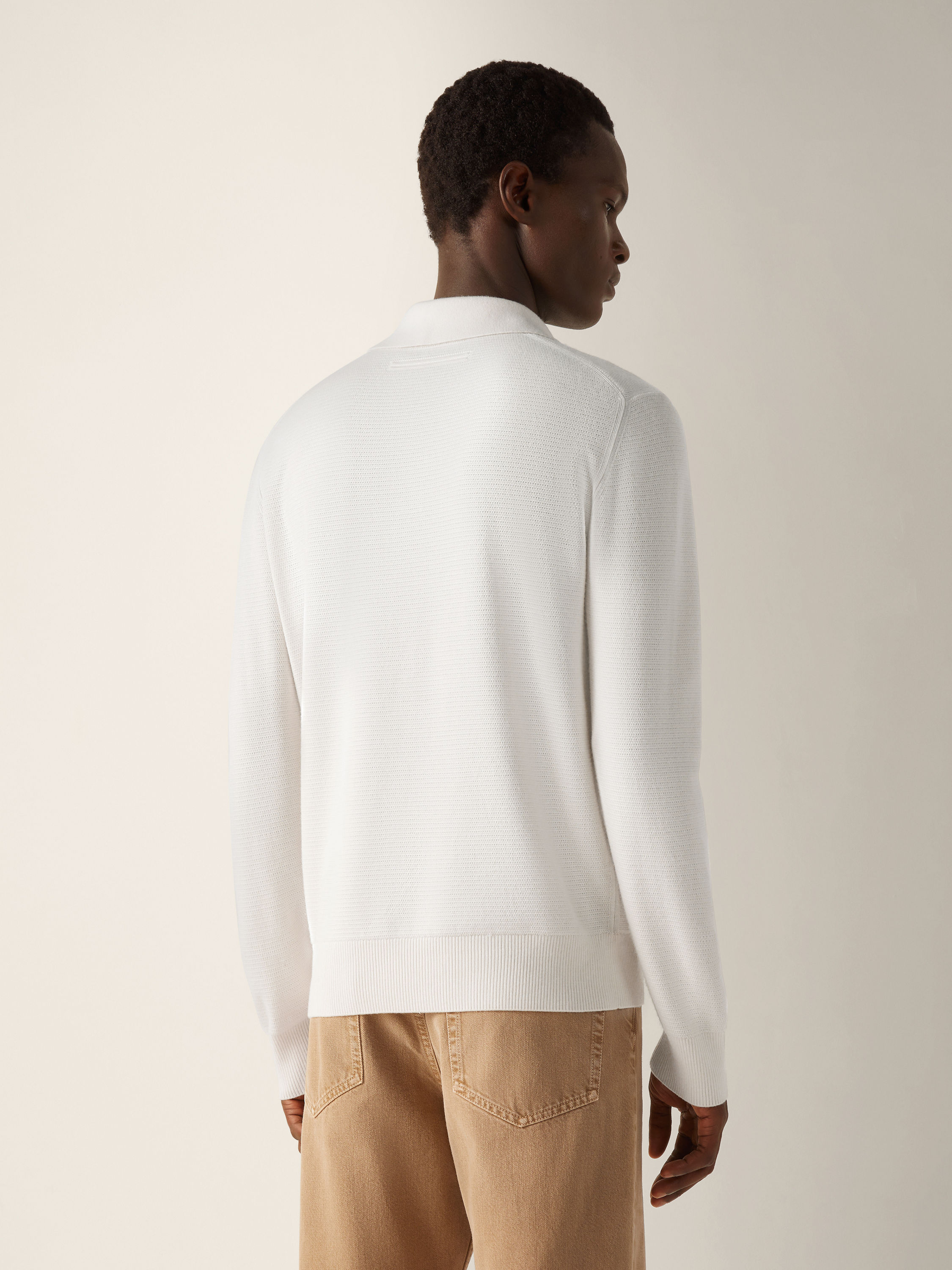 White Mélange Cashmere and Silk Polo Shirt Product detail photo #4