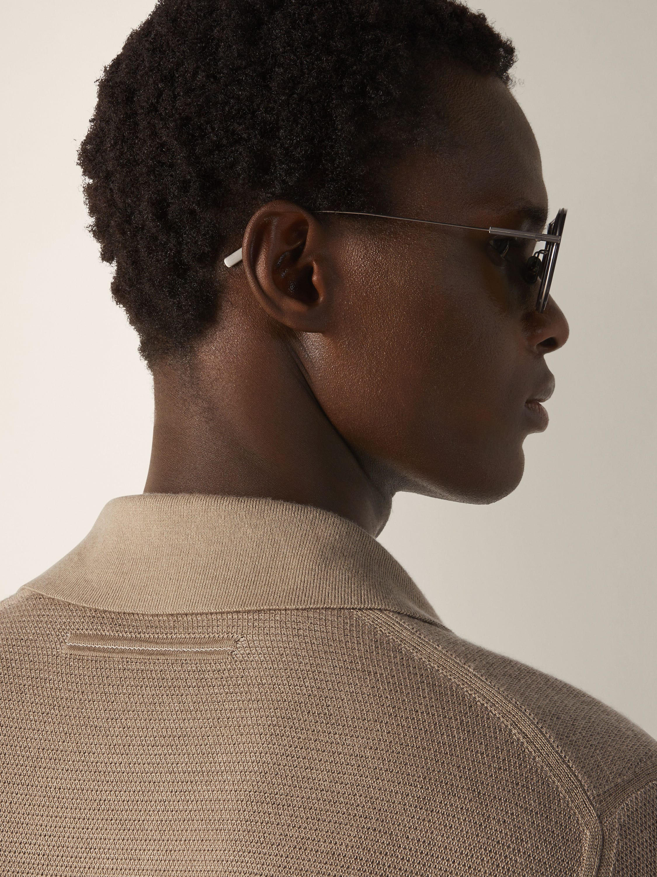 Light Taupe Mélange Cashmere and Silk Polo Shirt Product detail photo #1