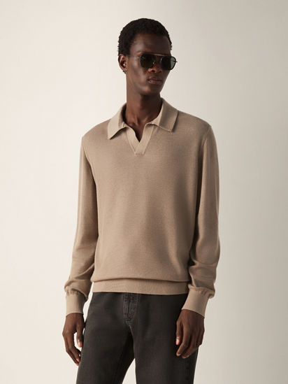ライトトープ カシミヤ&シルク ポロシャツ SS26 37147906 | Zegna JP