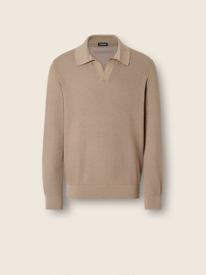ライトトープ カシミヤ&シルク ポロシャツ SS26 37147906 | Zegna JP