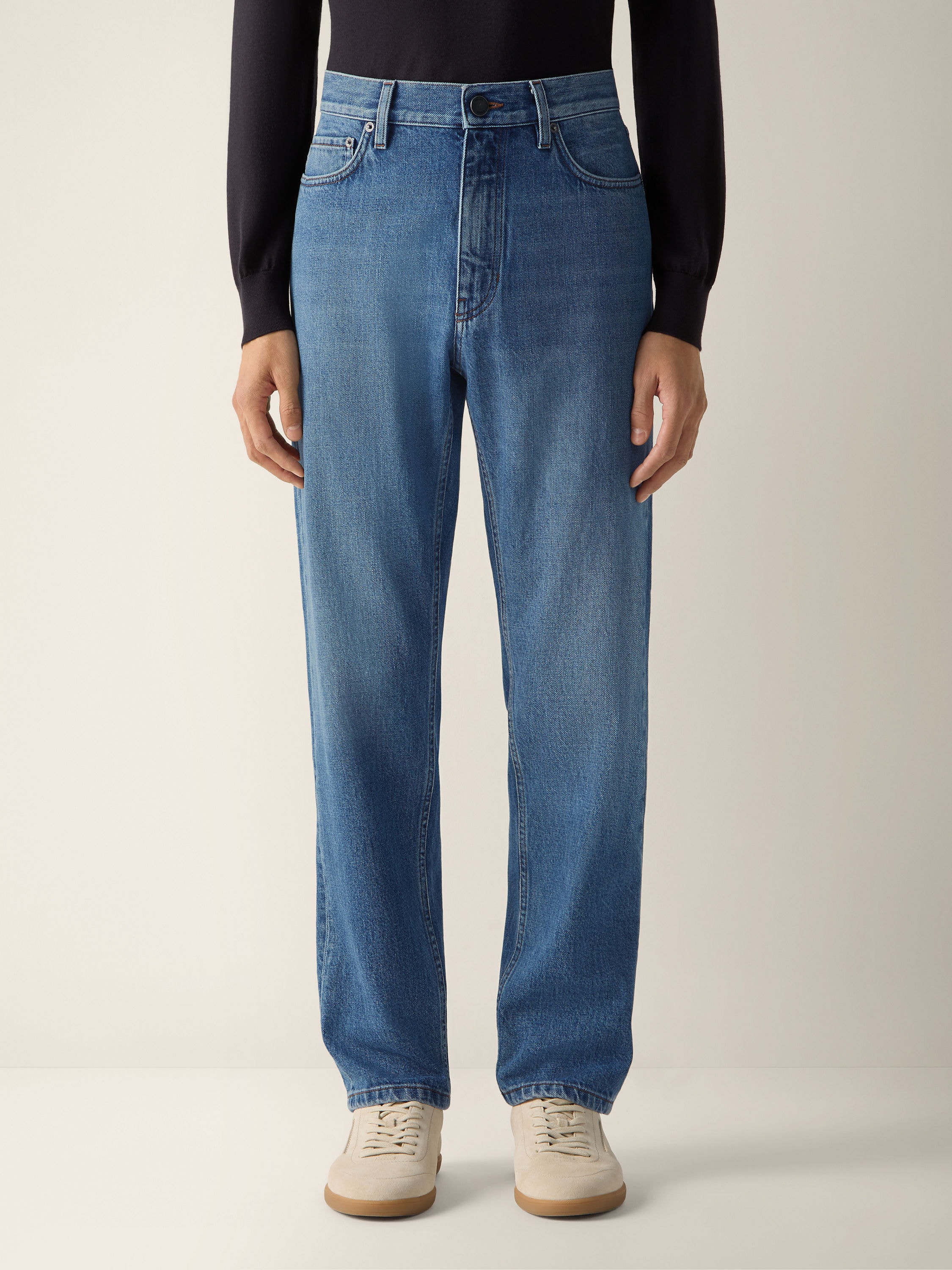 Jeans Roccia in Cotone Effetto Bleached Celeste Foto #3 di dettaglio del prodotto