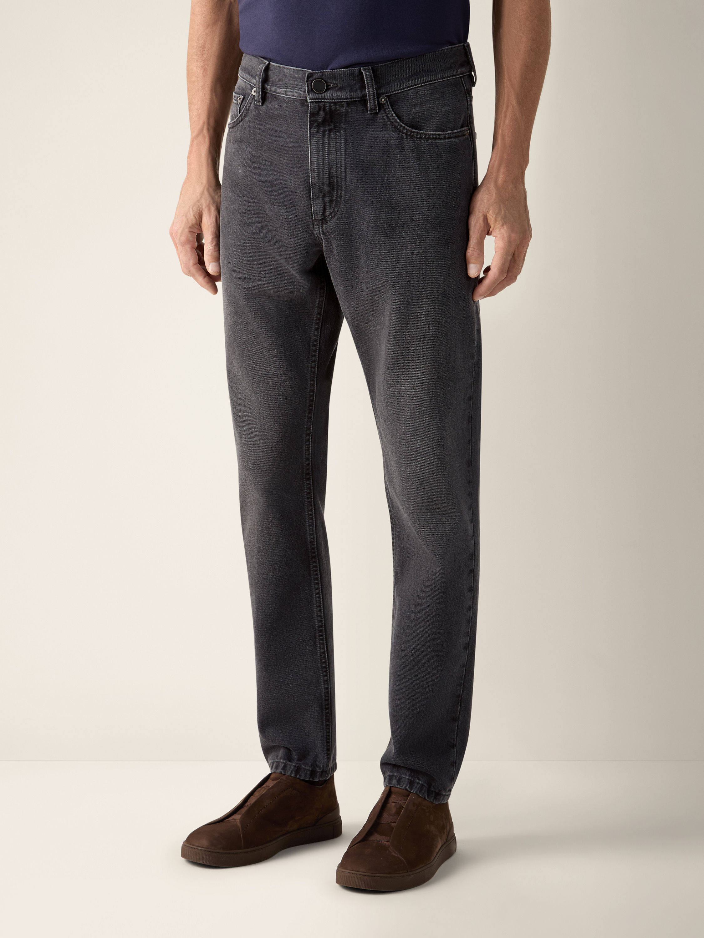 Black Stone-washed Cotton Roccia Jeans Product detail photo #3