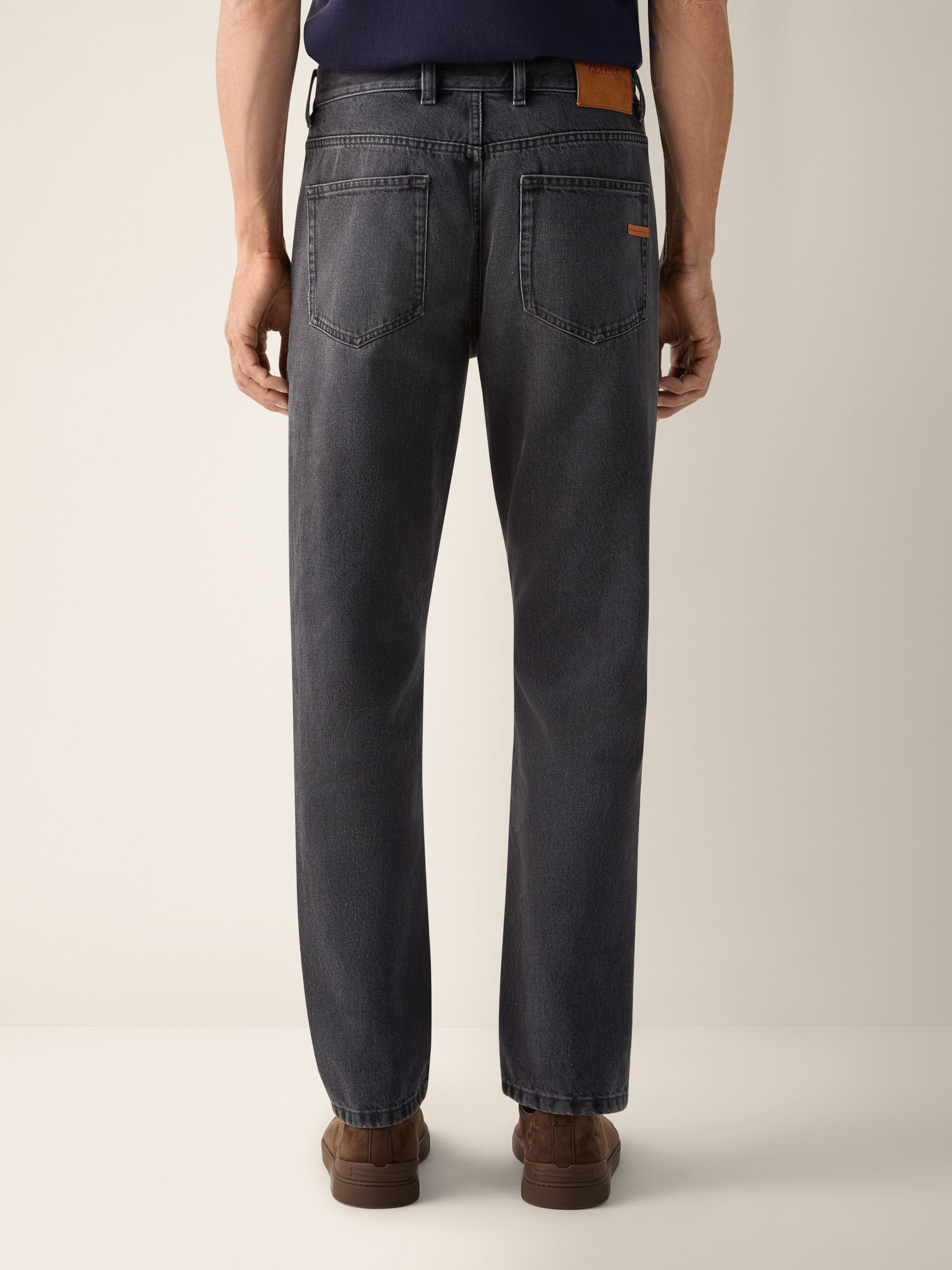 Black Stone-washed Cotton Roccia Jeans Product detail photo #4