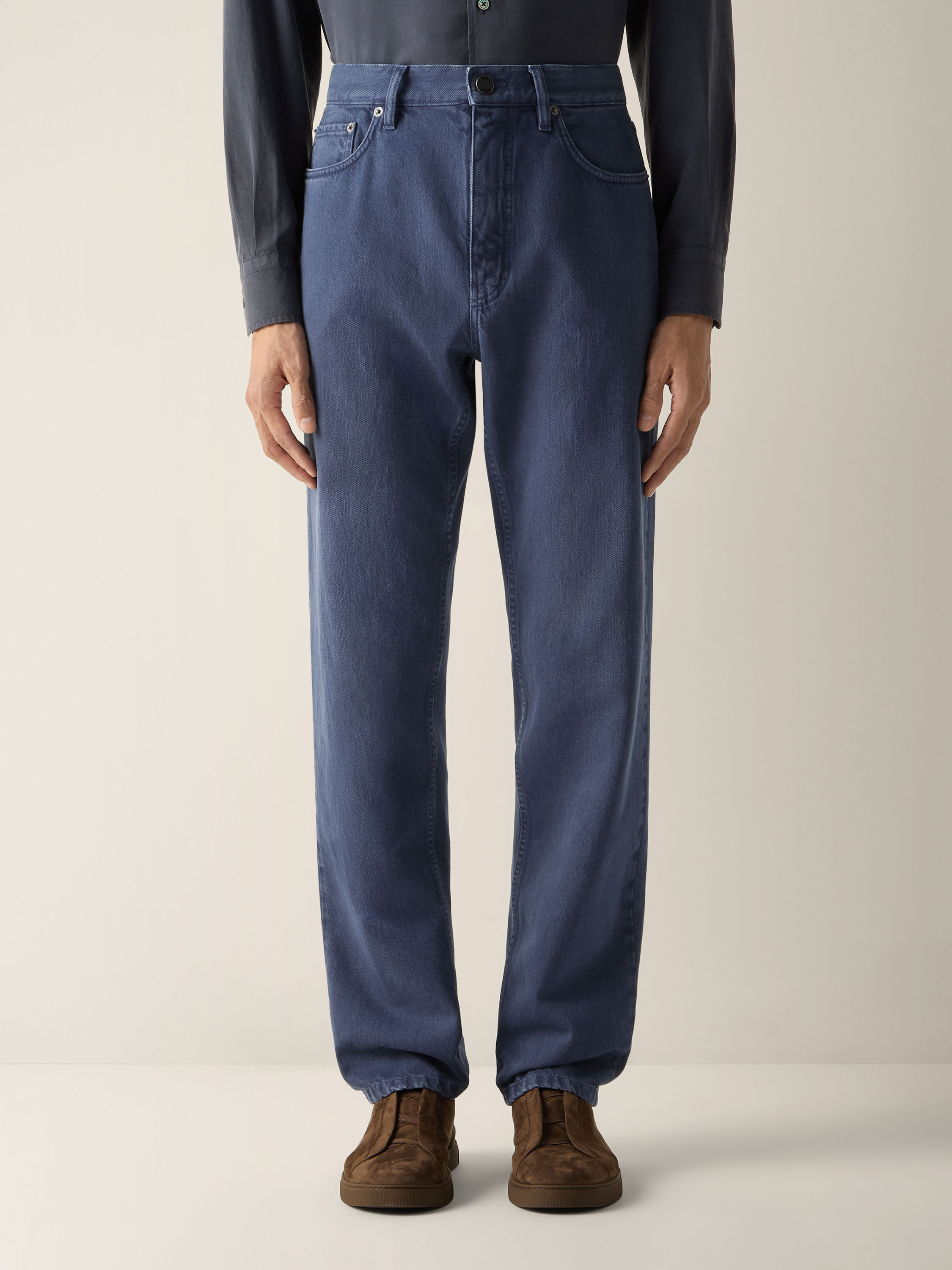 Dark Indigo Blue Cotton Roccia Pants Product detail photo #4