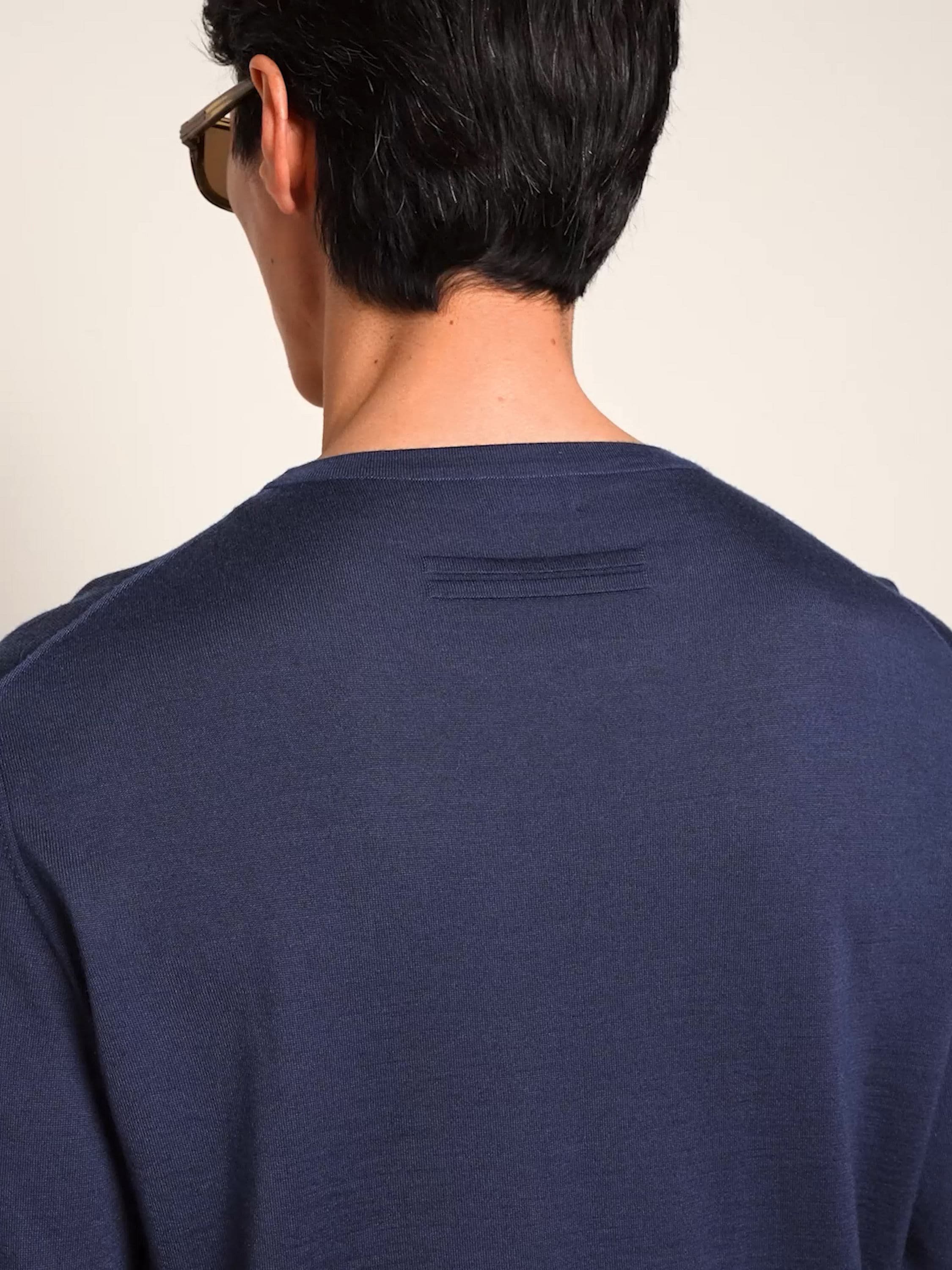 Dark Indigo Blue Mélange Cashseta Crewneck