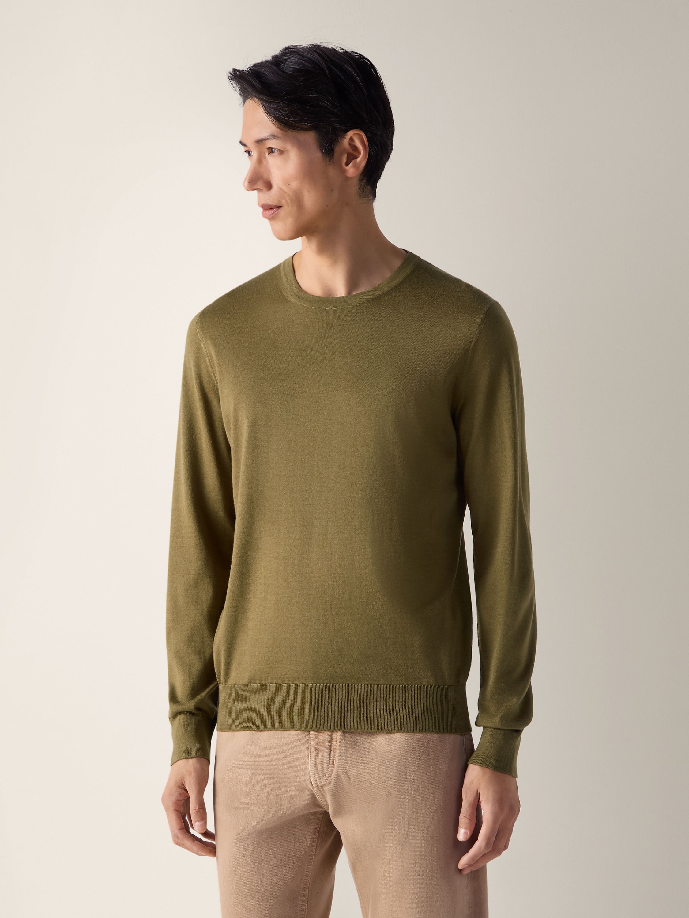 Olive Green Mélange Cashseta Crewneck Product detail photo #2