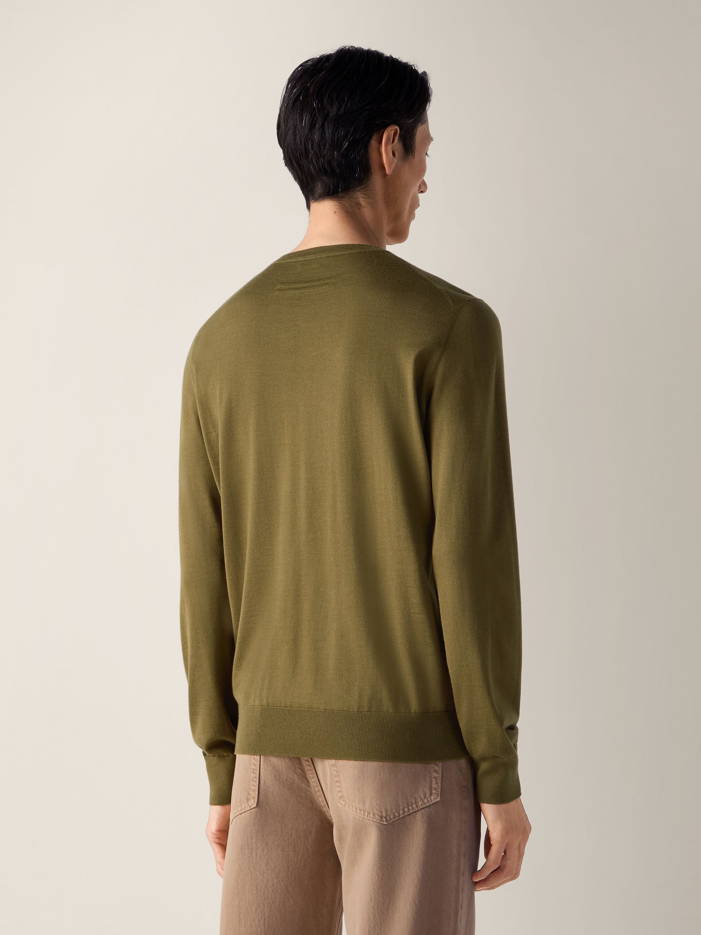 Olive Green Mélange Cashseta Crewneck Product detail photo #4