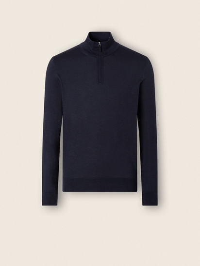 Navy Blue Mélange Cashseta Zip Mock SS26 37664035 | Zegna US