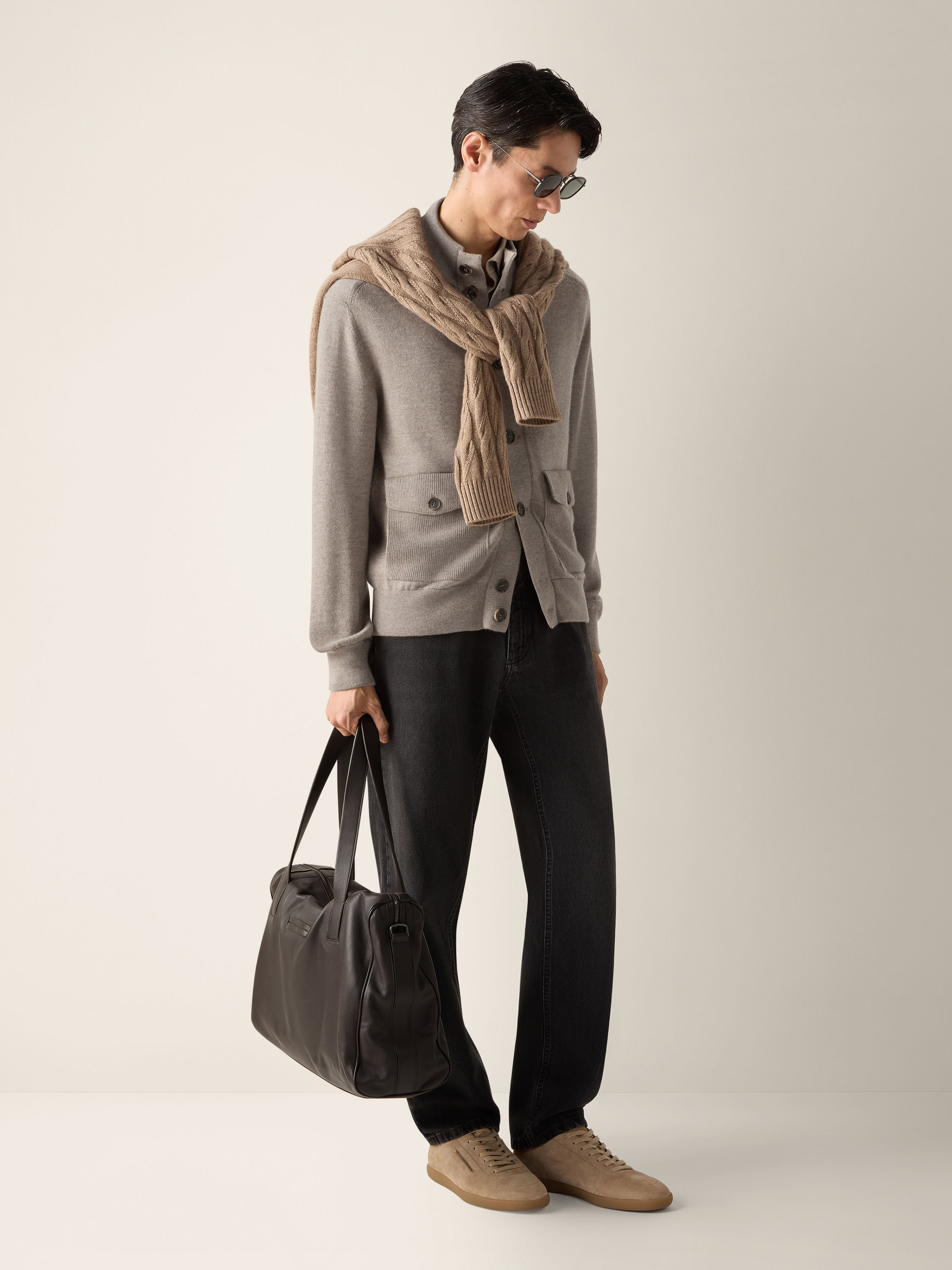 Blouson aus Kaschmir in meliertem, hellem Taupe Detailfoto #2 des Produkts