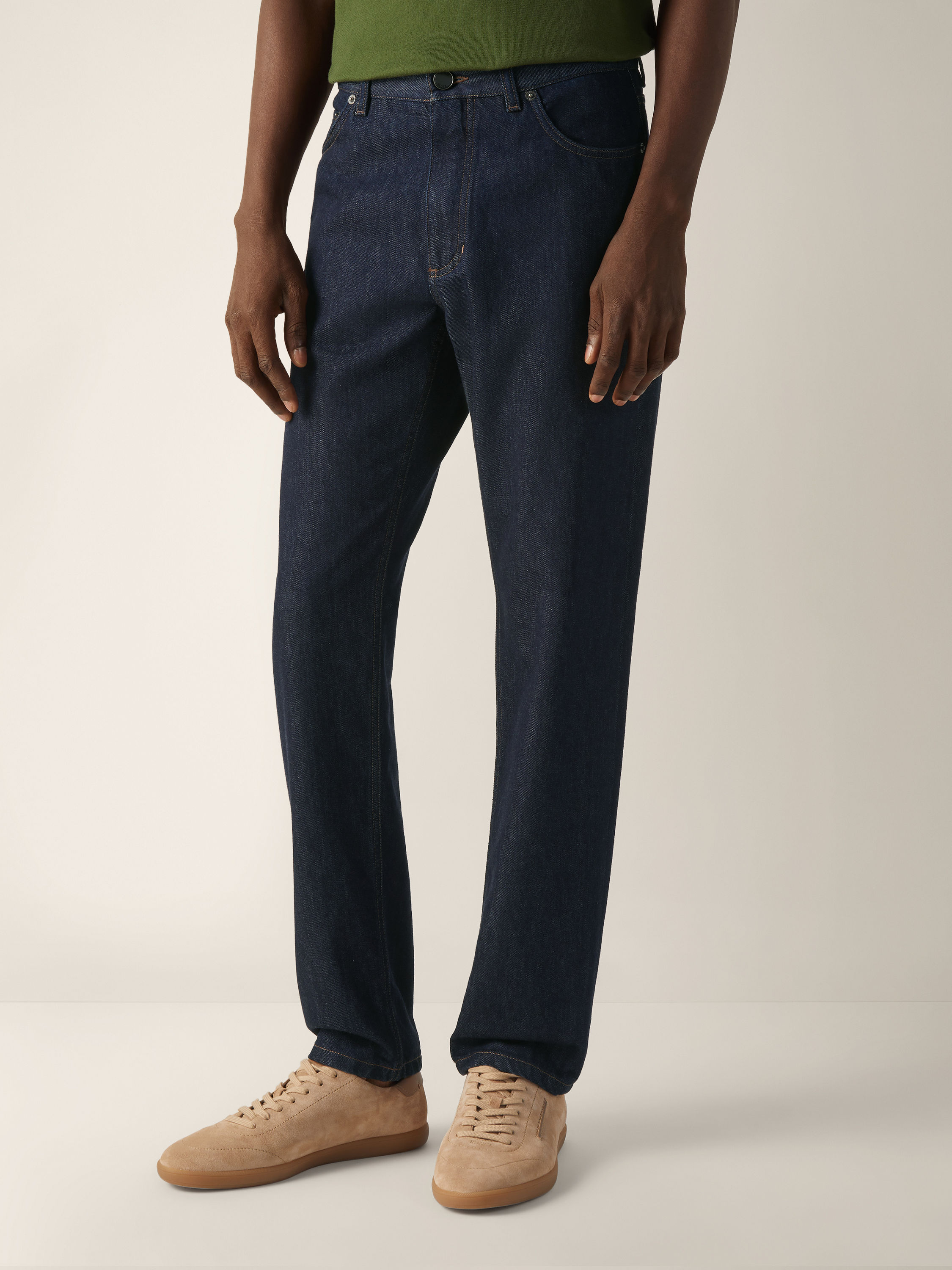 Dark Blue Rinse-washed Cotton and Silk Roccia Jeans Product detail photo #3