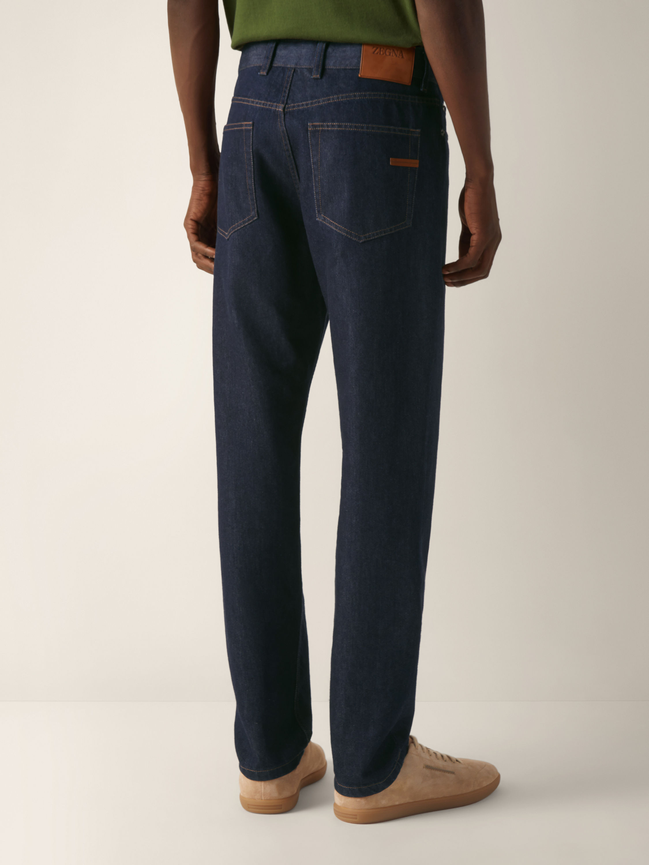 Dark Blue Rinse-washed Cotton and Silk Roccia Jeans Product detail photo #4