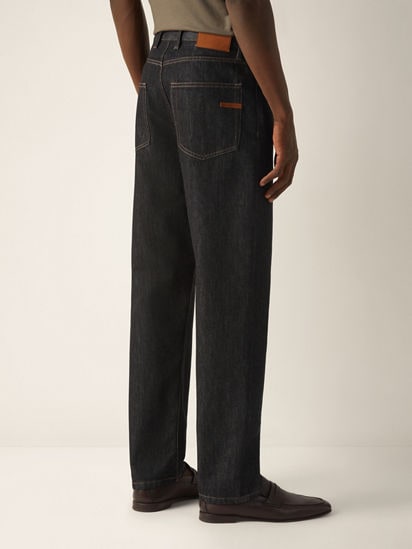 Black Rinse-washed Cotton and Silk Roccia Jeans SS26 37148831