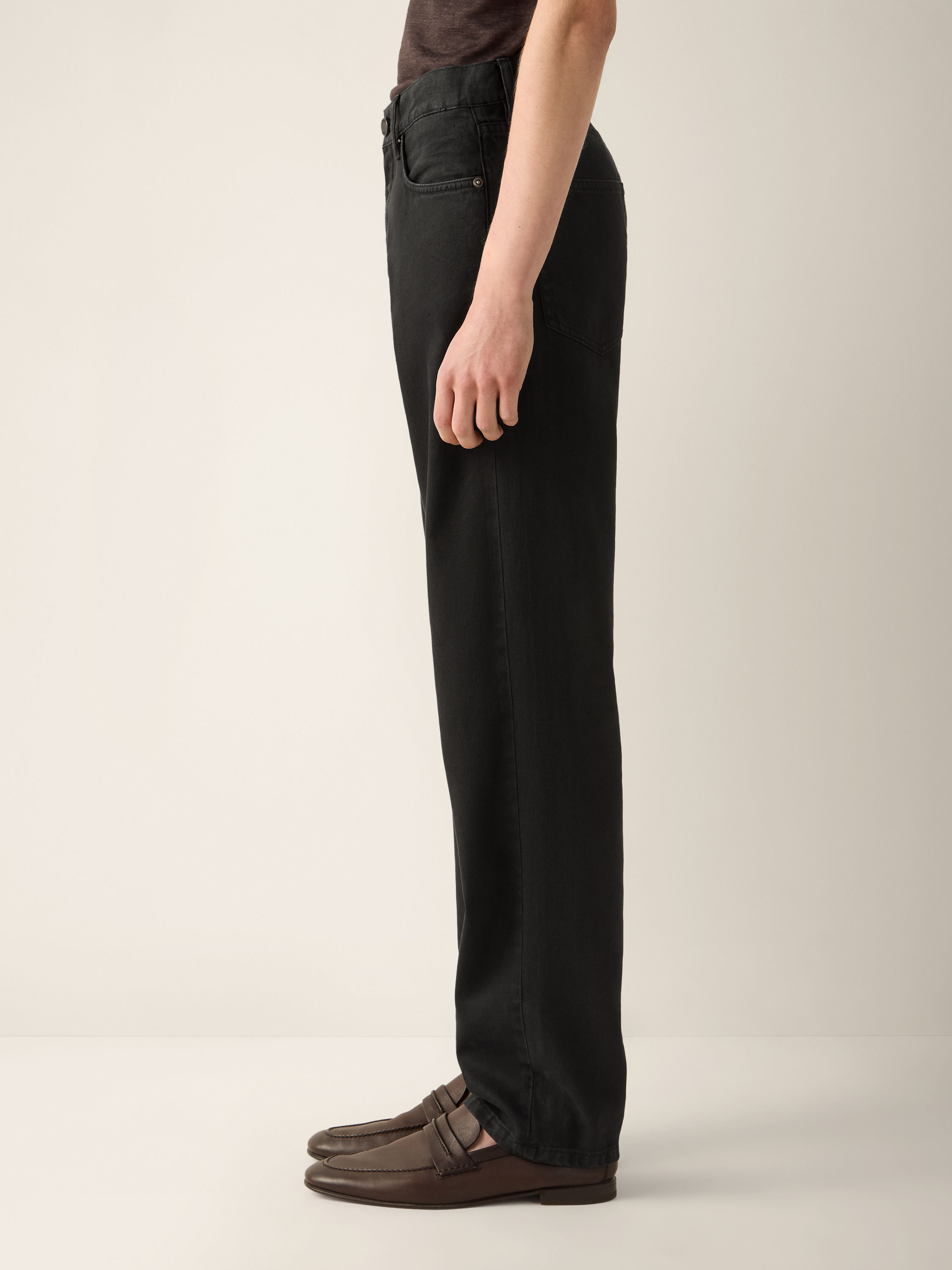 Navy Blue Stretch Cotton and Linen Roccia Pants Product detail photo #2