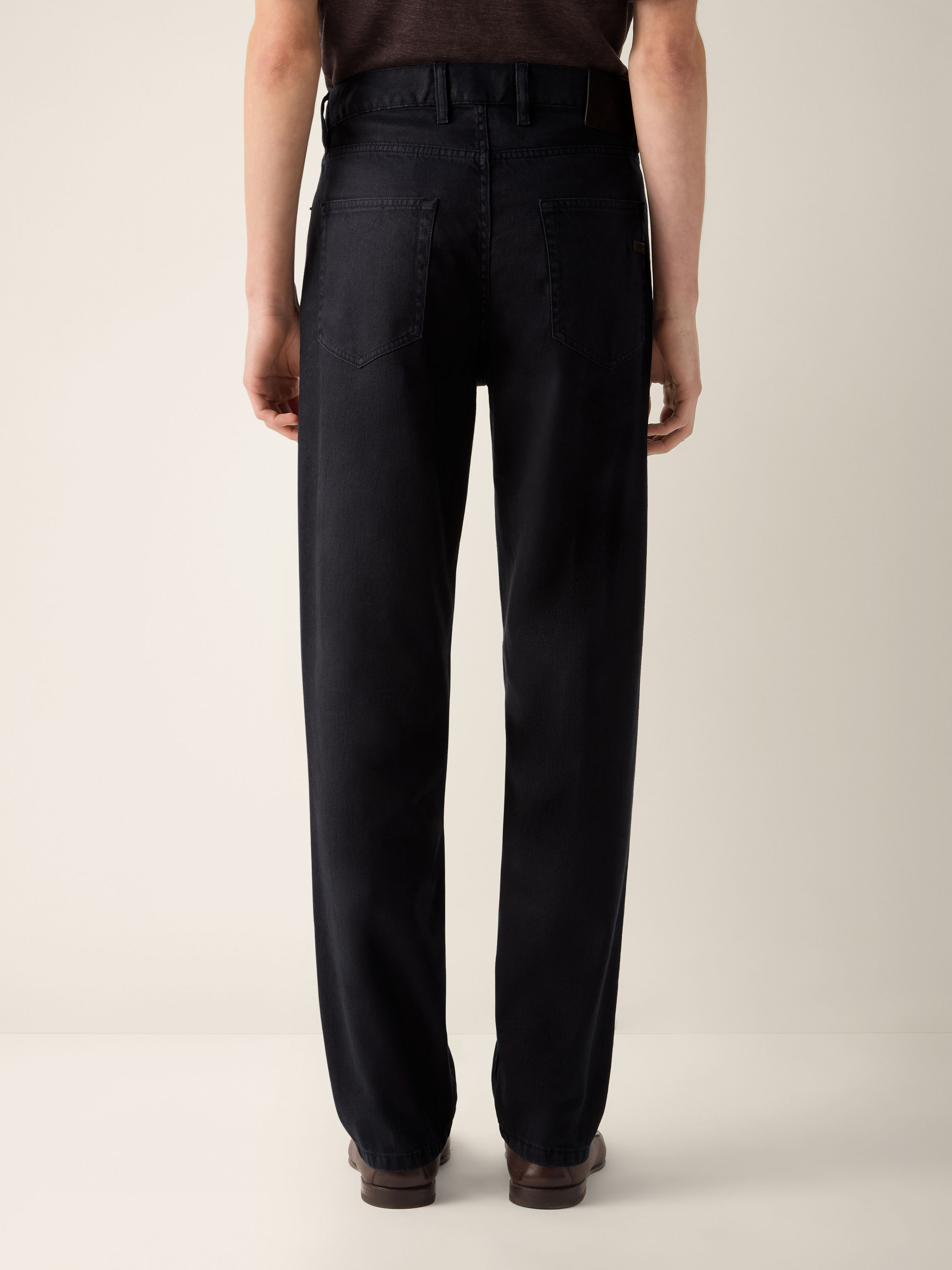 Navy Blue Stretch Cotton and Linen Roccia Pants Product detail photo #4