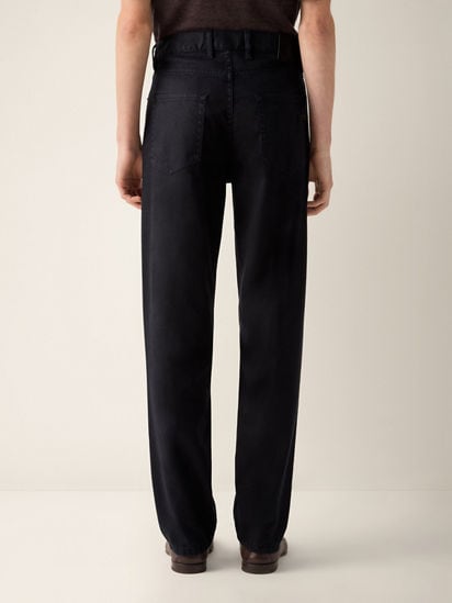 Navy Blue Stretch Cotton and Linen Roccia Pants SS26 37148771