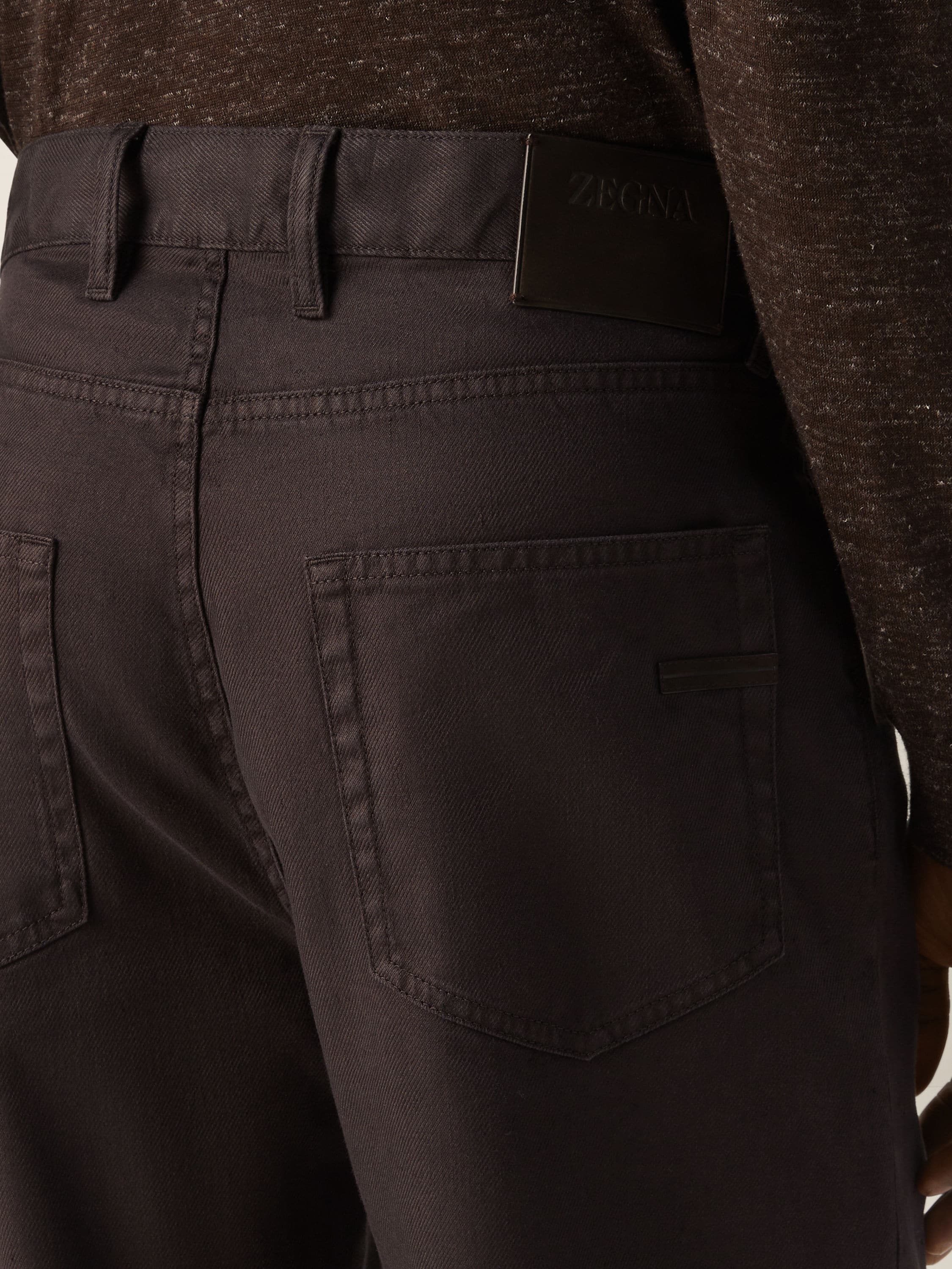 Dark Brown Stretch Cotton and Linen Roccia Pants Product detail photo #1