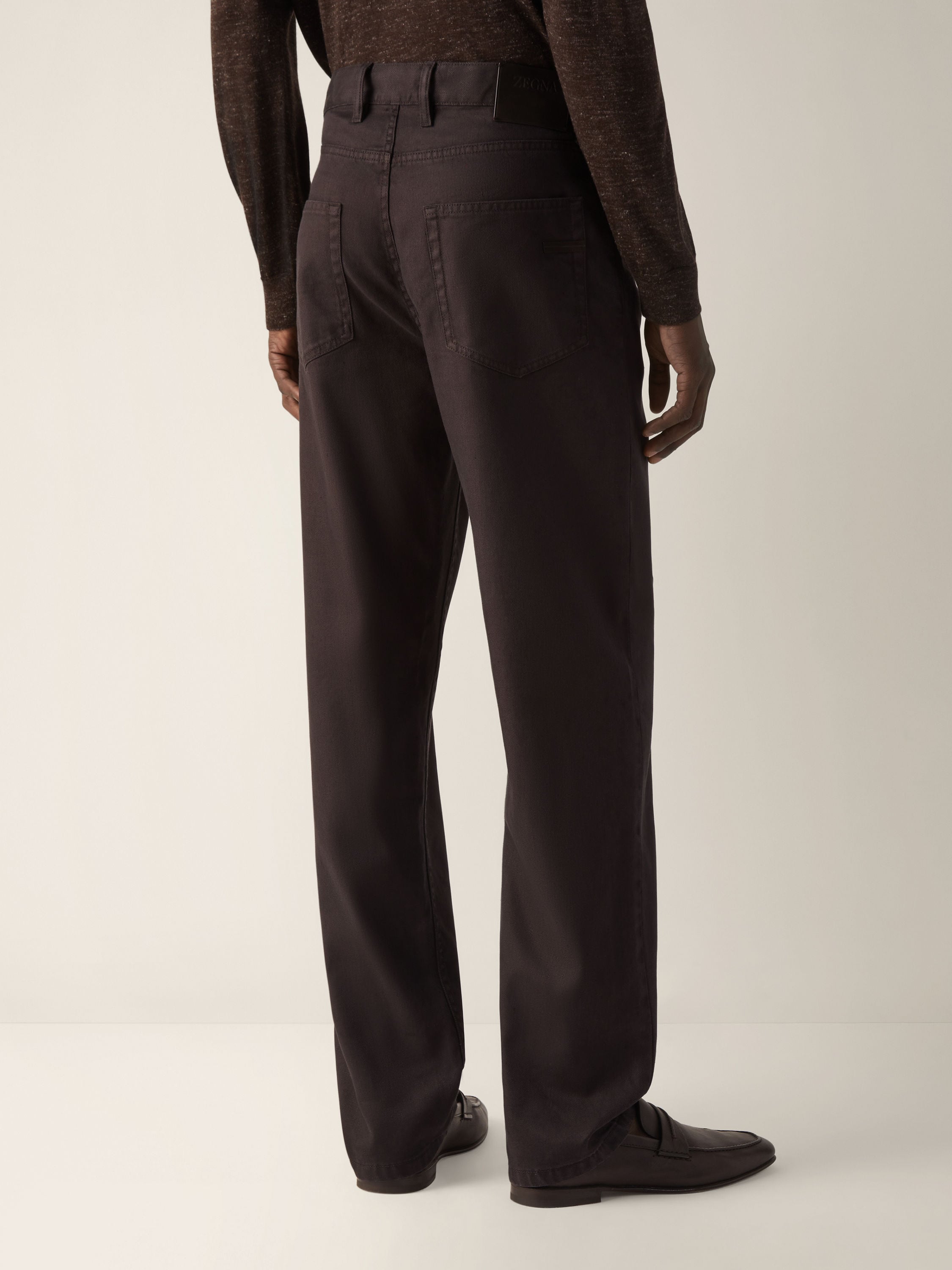 Dark Brown Stretch Cotton and Linen Roccia Pants Product detail photo #5
