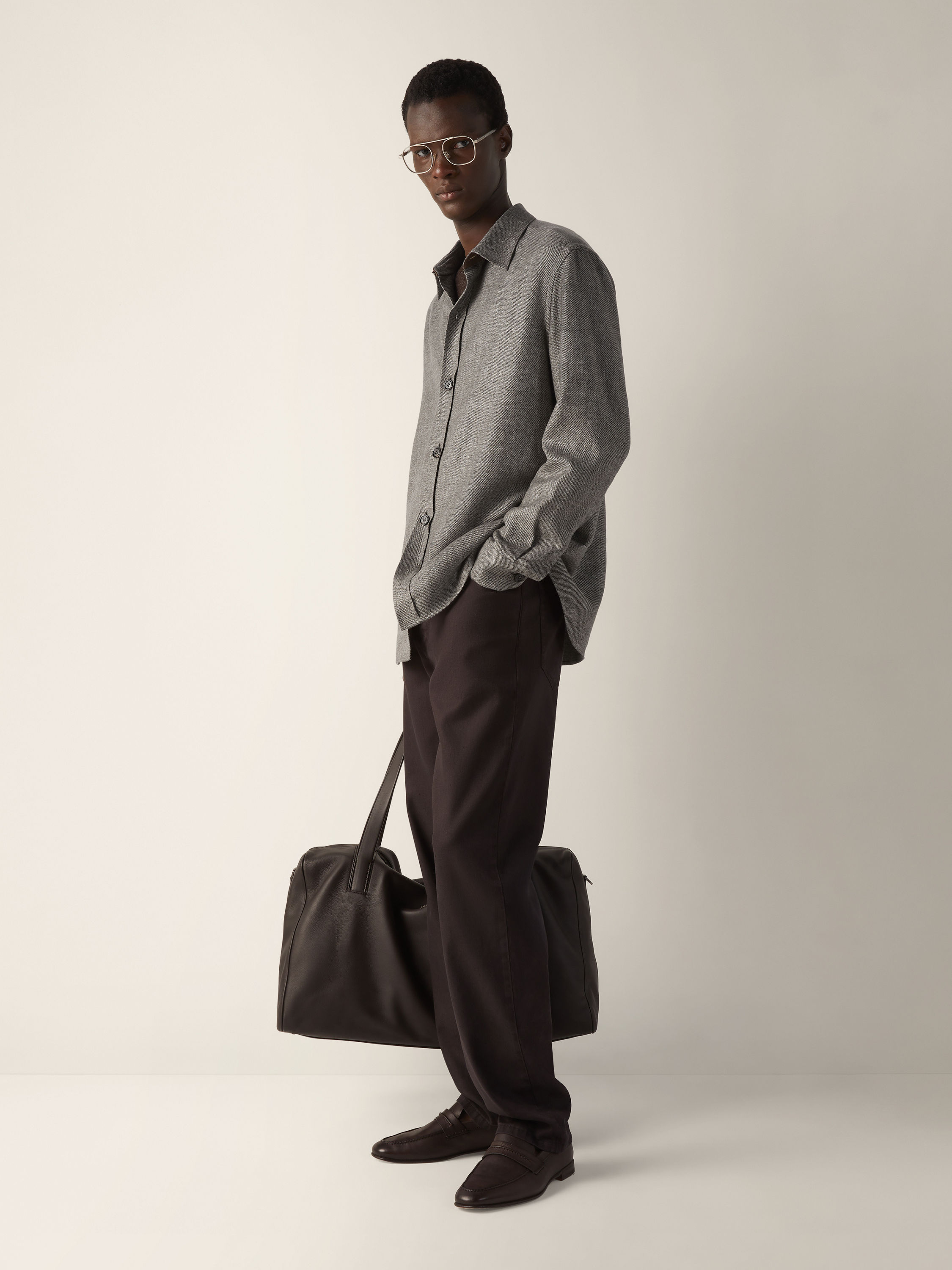 Dark Brown Stretch Cotton and Linen Roccia Pants Product detail photo #2