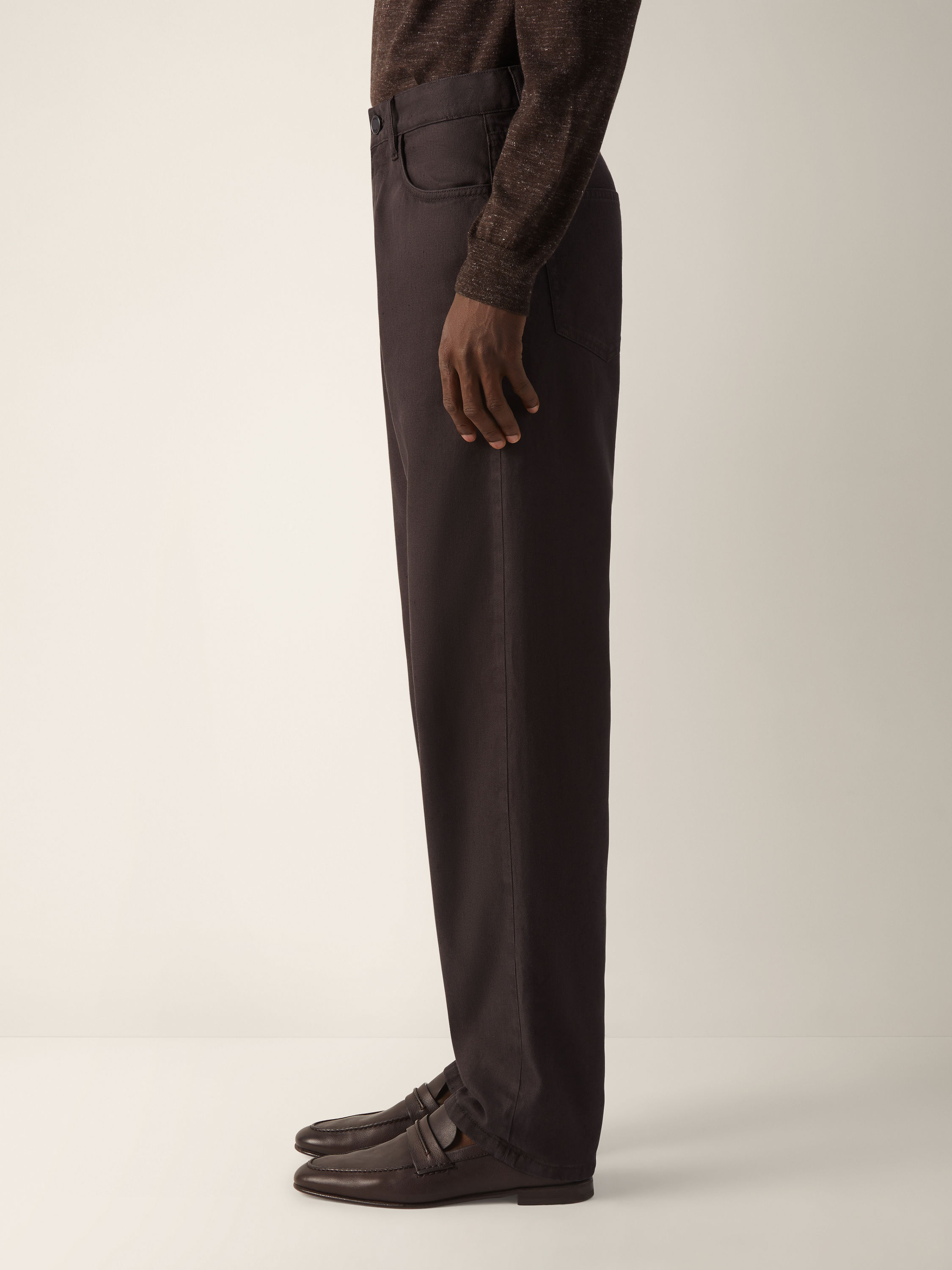 Dark Brown Stretch Cotton and Linen Roccia Pants Product detail photo #3