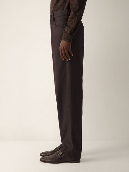 Dark Brown Stretch Cotton and Linen Roccia Pants SS26 37148756