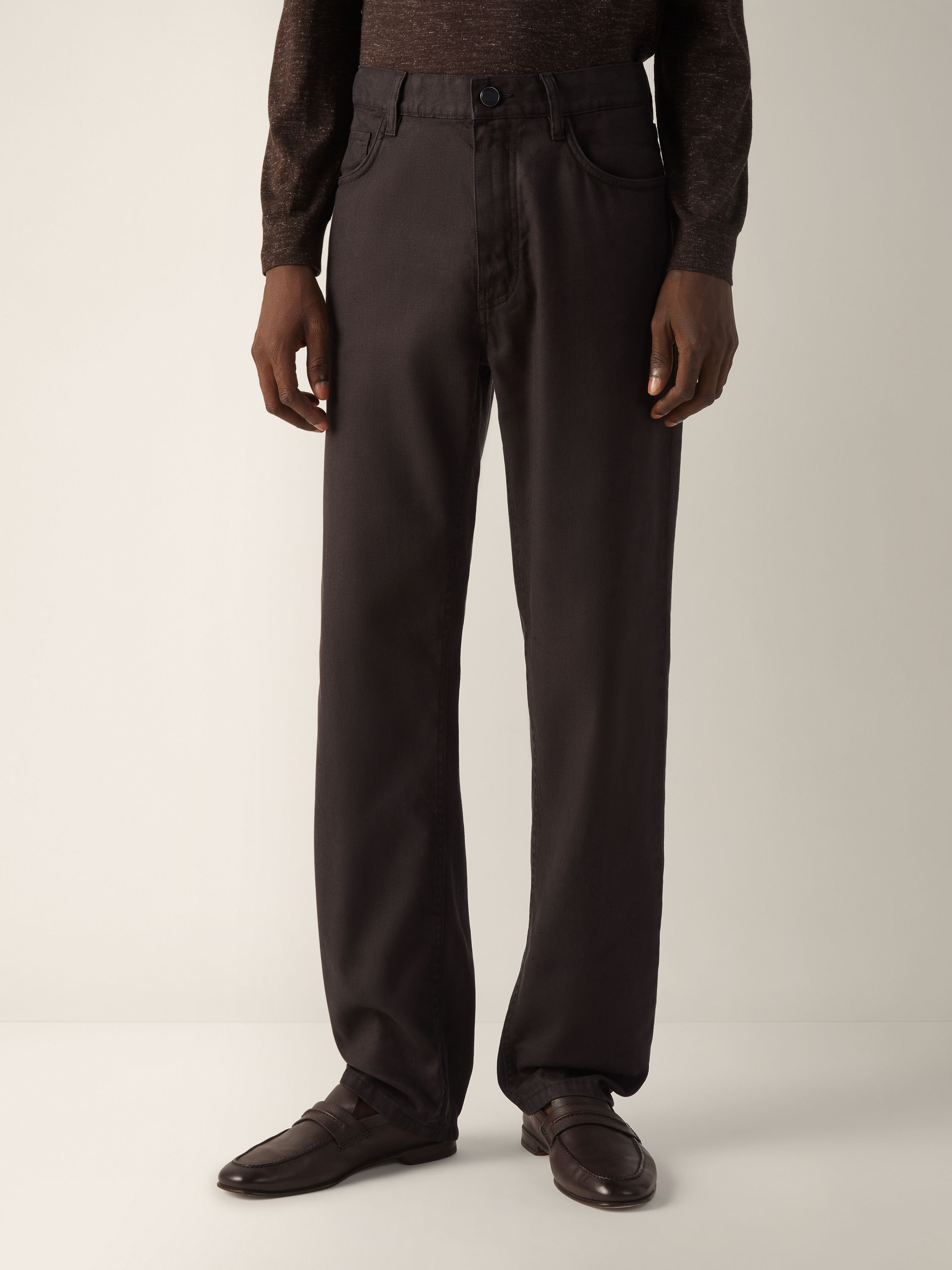 Dark Brown Stretch Cotton and Linen Roccia Pants Product detail photo #4