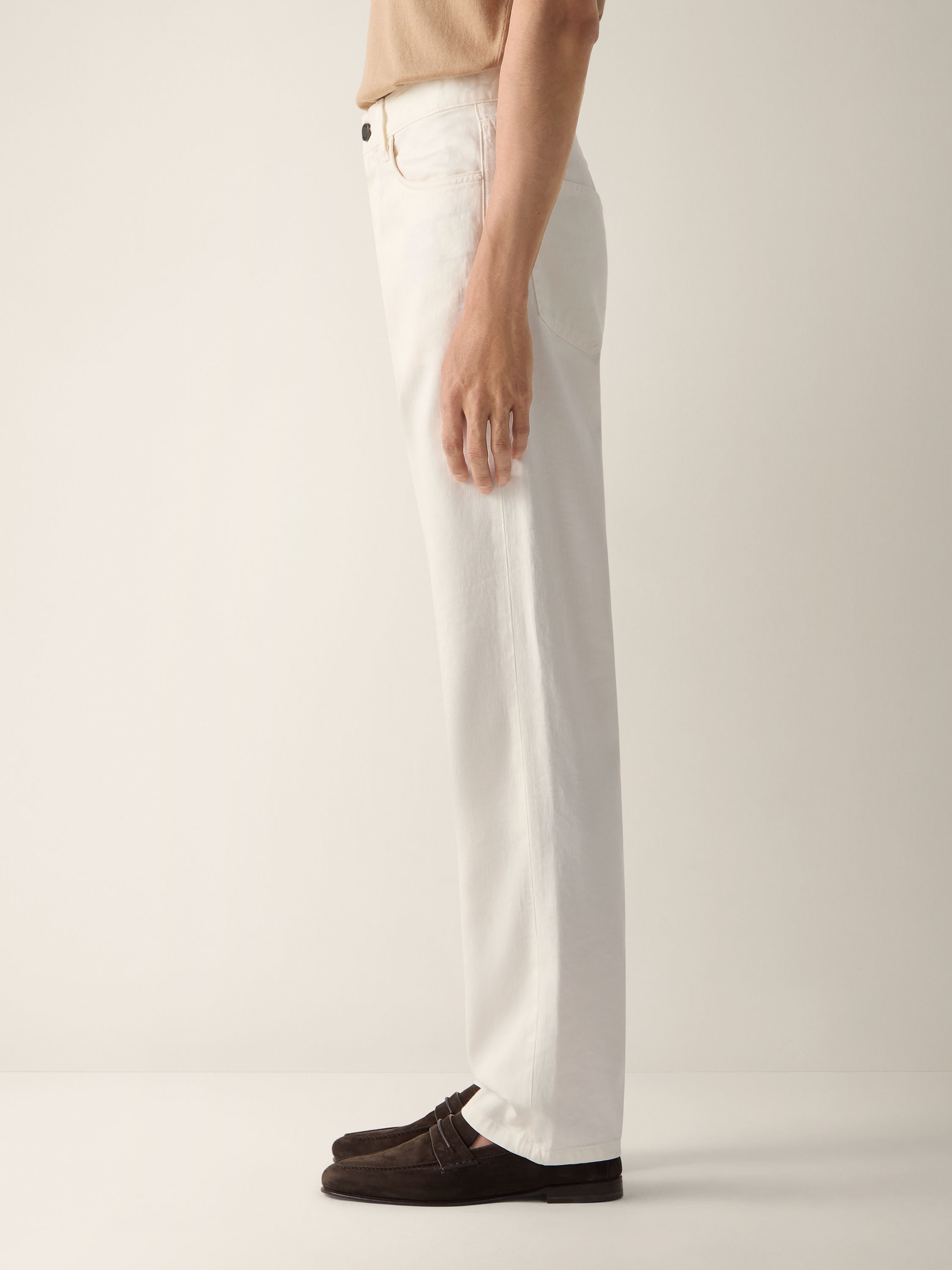 White Stretch Cotton and Linen Roccia Pants Product detail photo #2