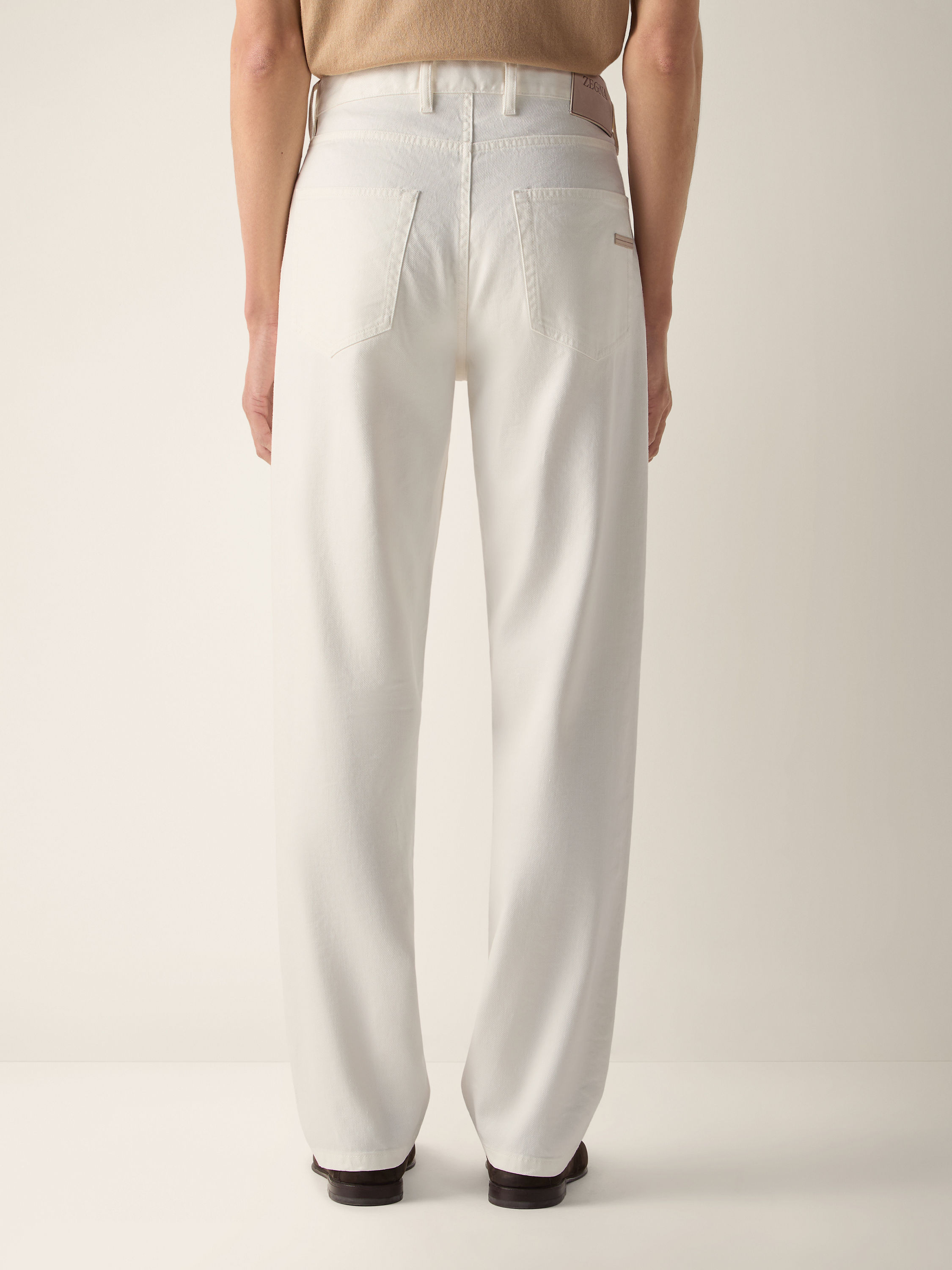 White Stretch Cotton and Linen Roccia Pants Product detail photo #4