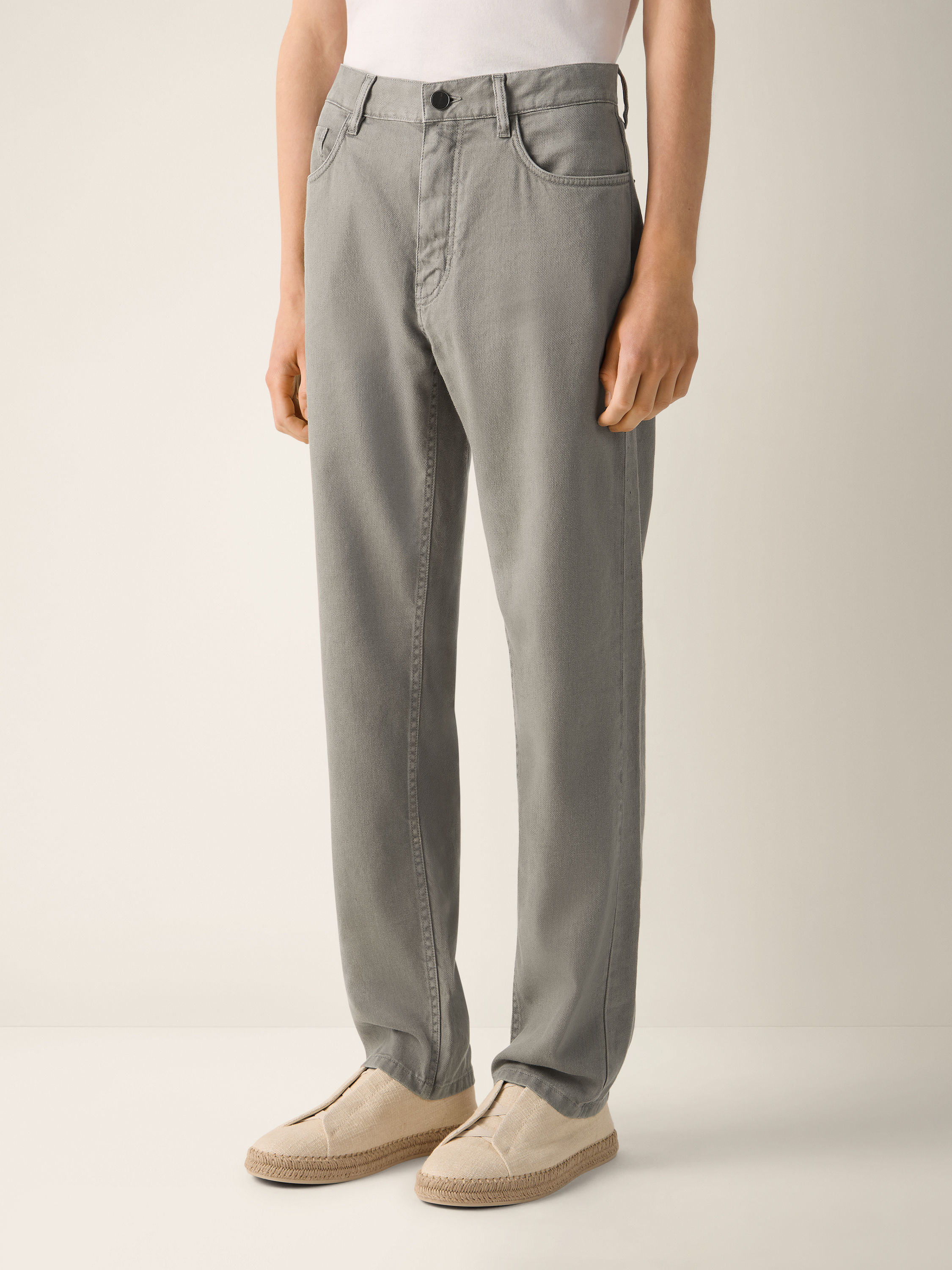 Dark Taupe Stretch Cotton and Linen Roccia Pants Product detail photo #3