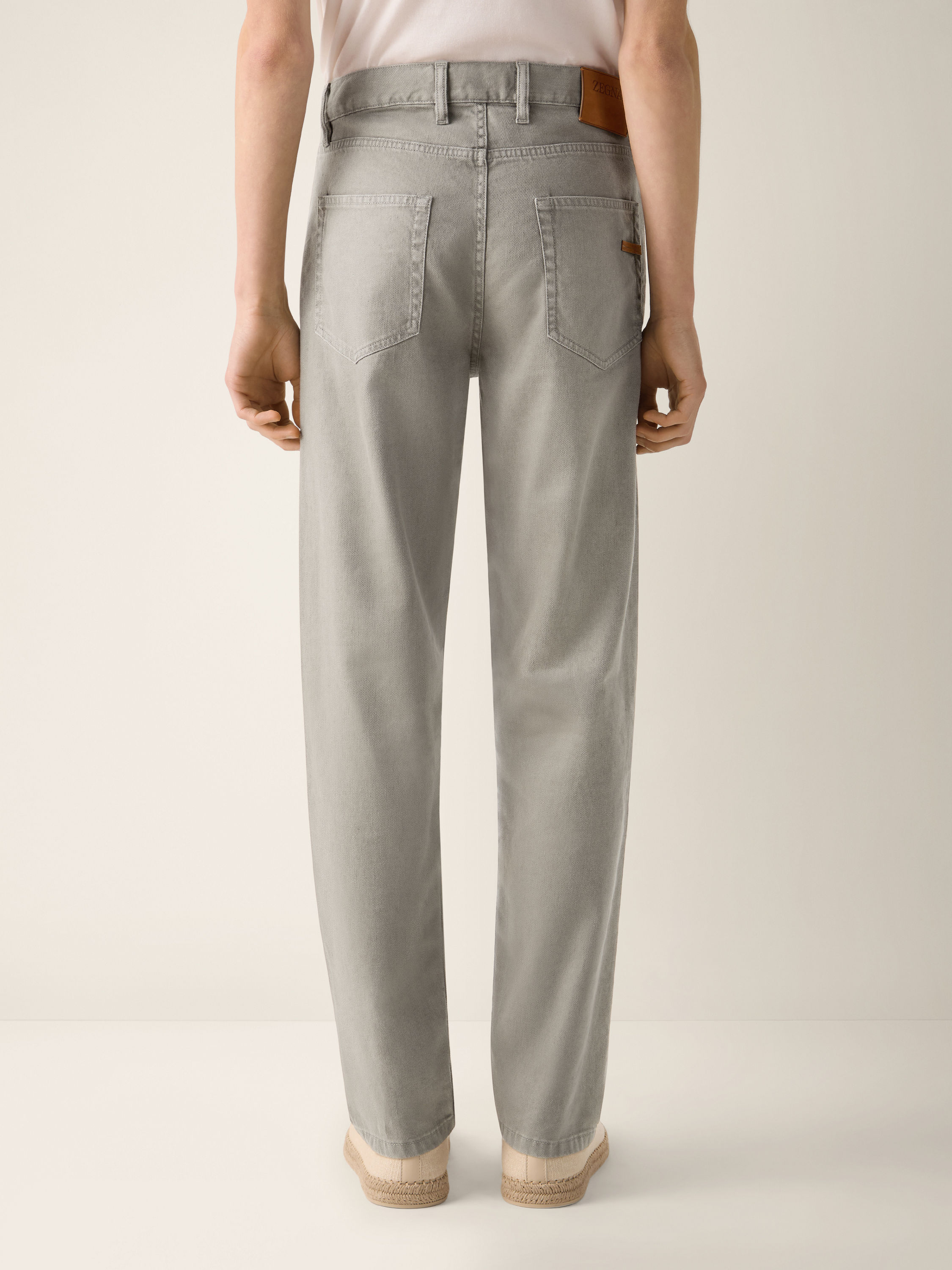 Dark Taupe Stretch Cotton and Linen Roccia Pants Product detail photo #4