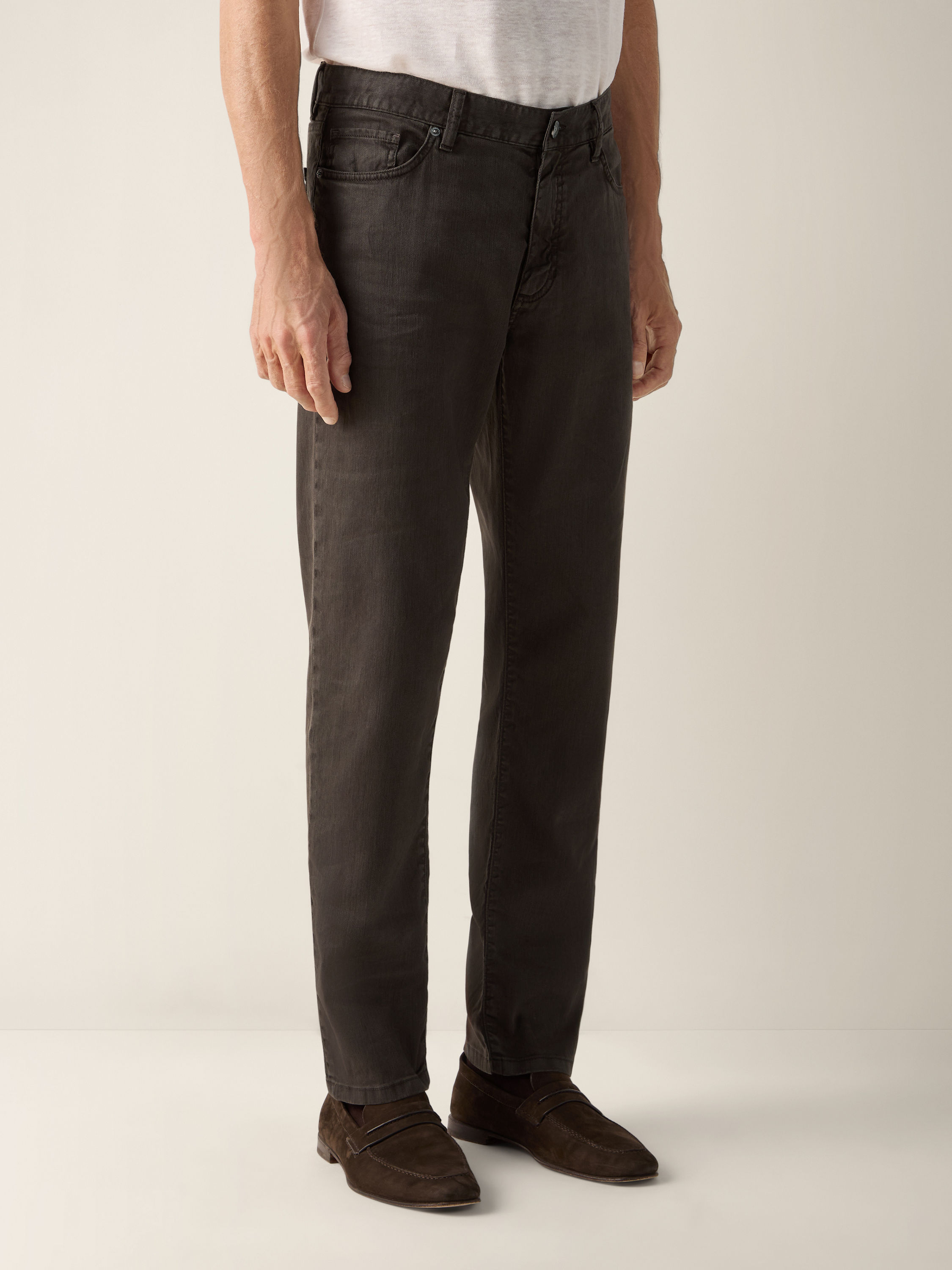 Roccia Hose aus Stretch-Leinen und Baumwolle in Dunkelbraun Detailfoto #3 des Produkts