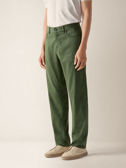 Pine Green Stretch Linen and Cotton Roccia Pants SS26 37149584
