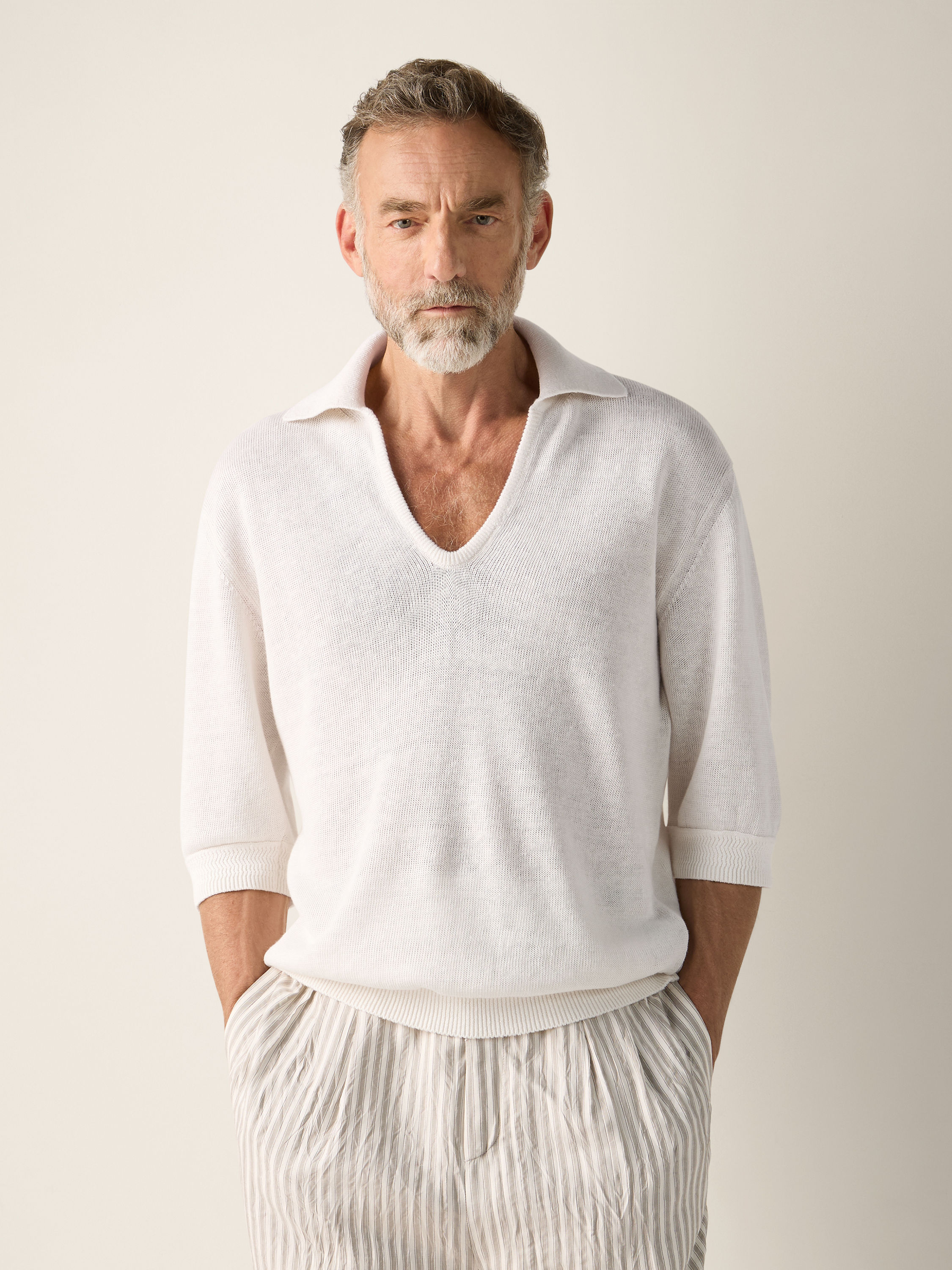 Poloshirt aus Oasi Lino in Weiß Detailfoto #2 des Produkts