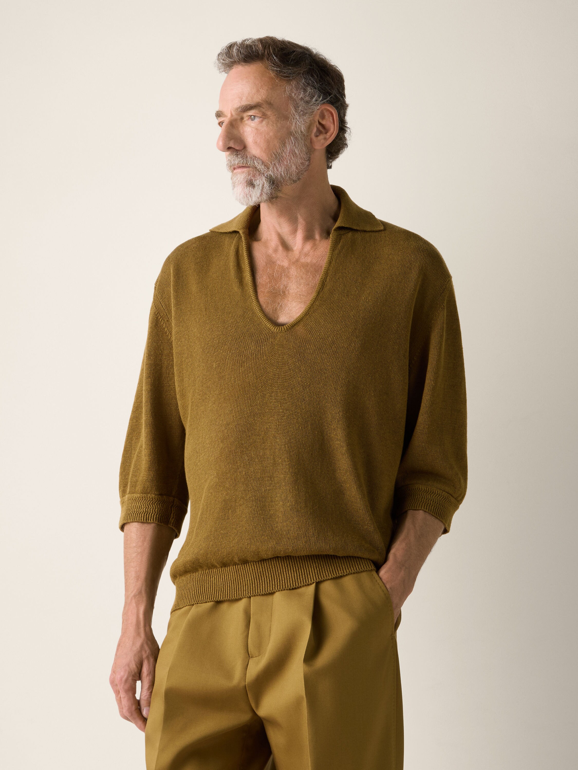 올리브 그린 Oasi Lino 폴로 셔츠 제품 상세 사진 #3