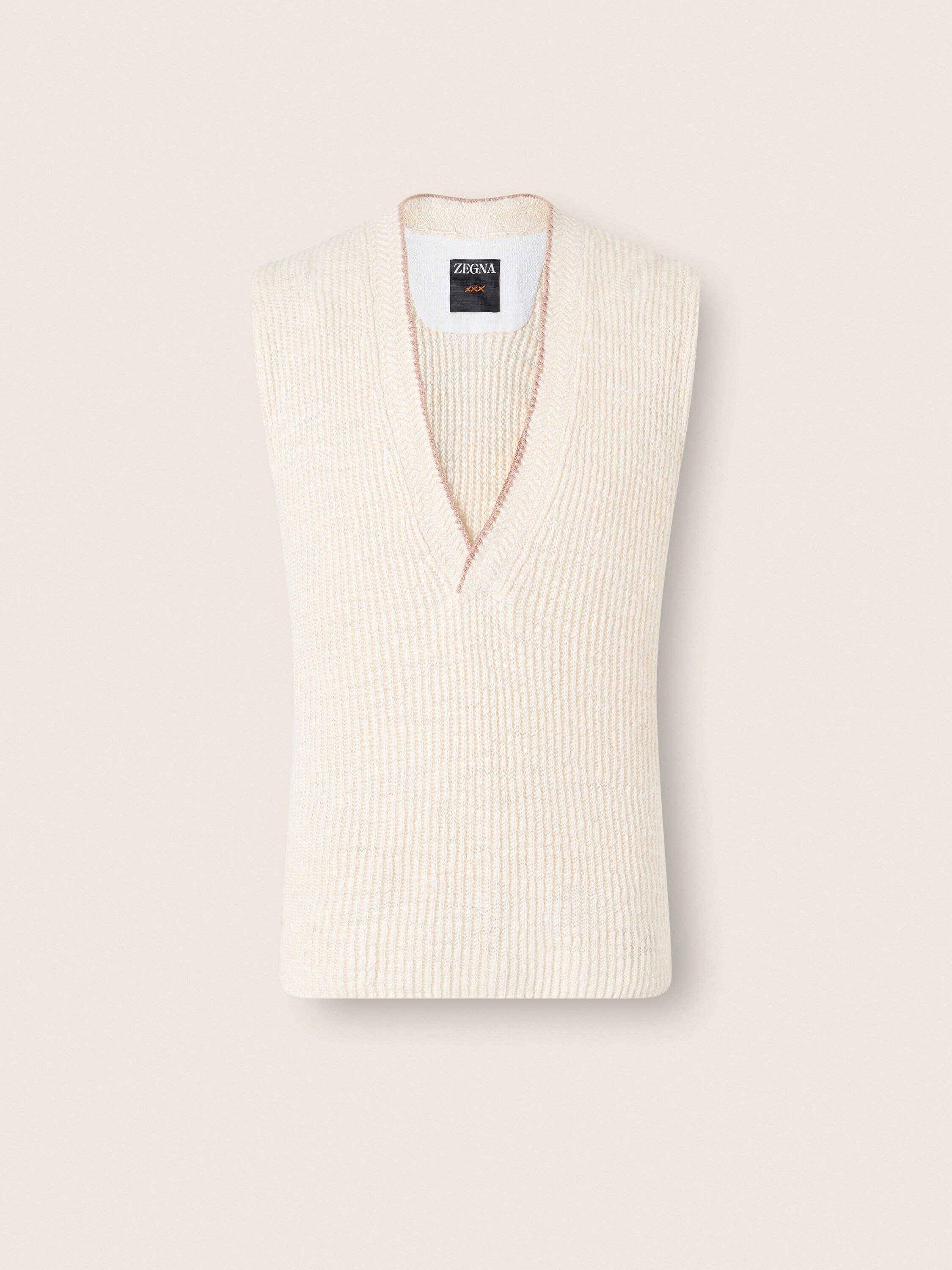 White Cotton and Linen Polo Shirt Product detail photo #1