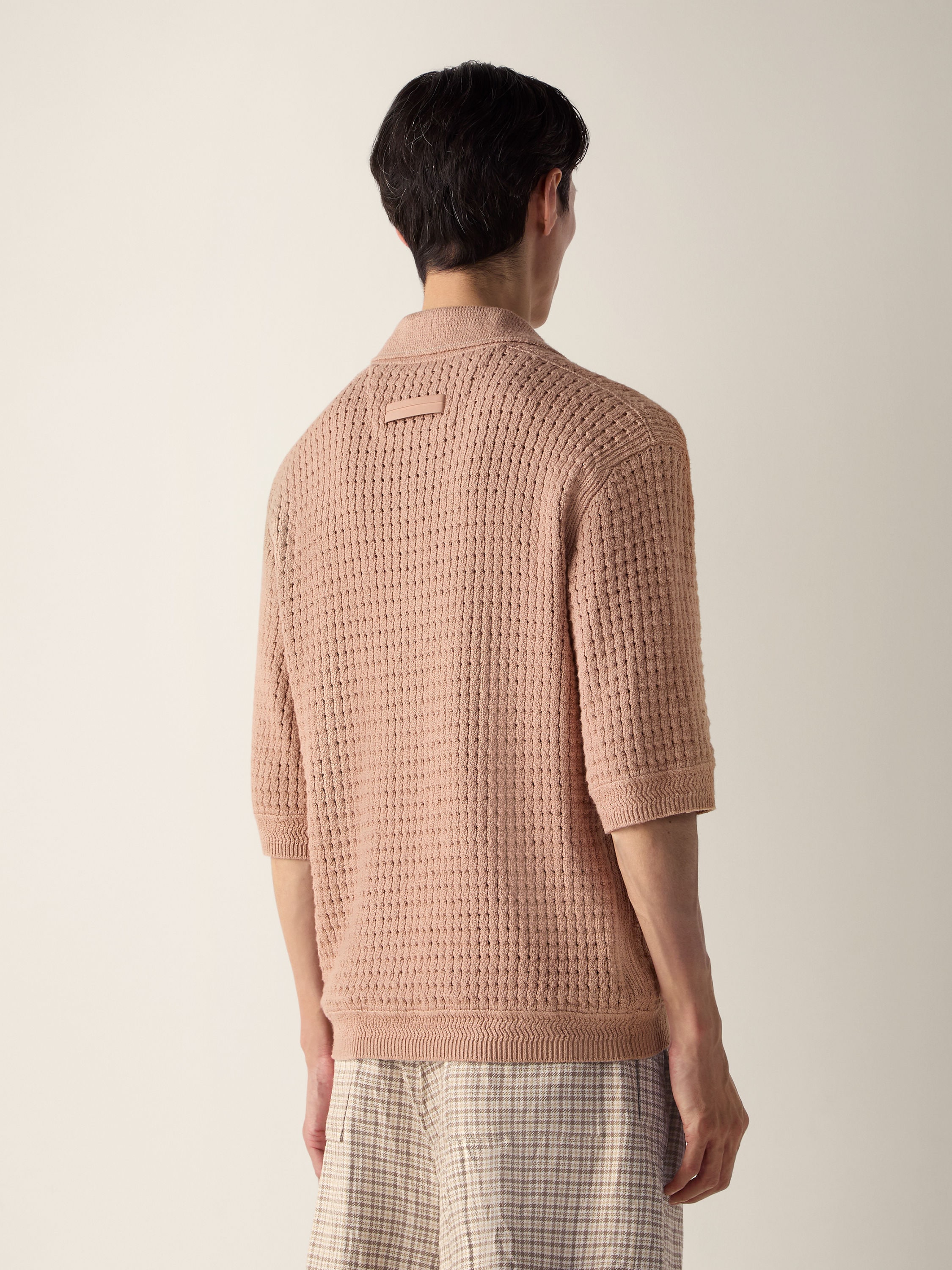 Beige Cotton and Linen Polo Shirt Product detail photo #5